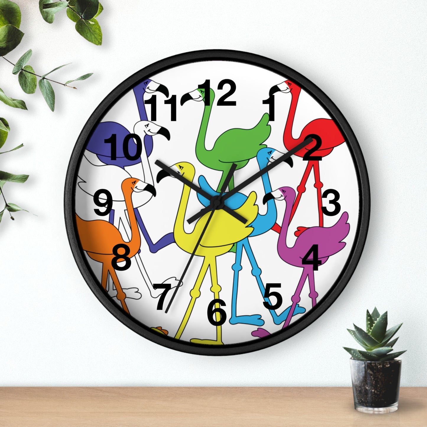 Rainbow Flamingo Club Wall Clock by Lu Lu