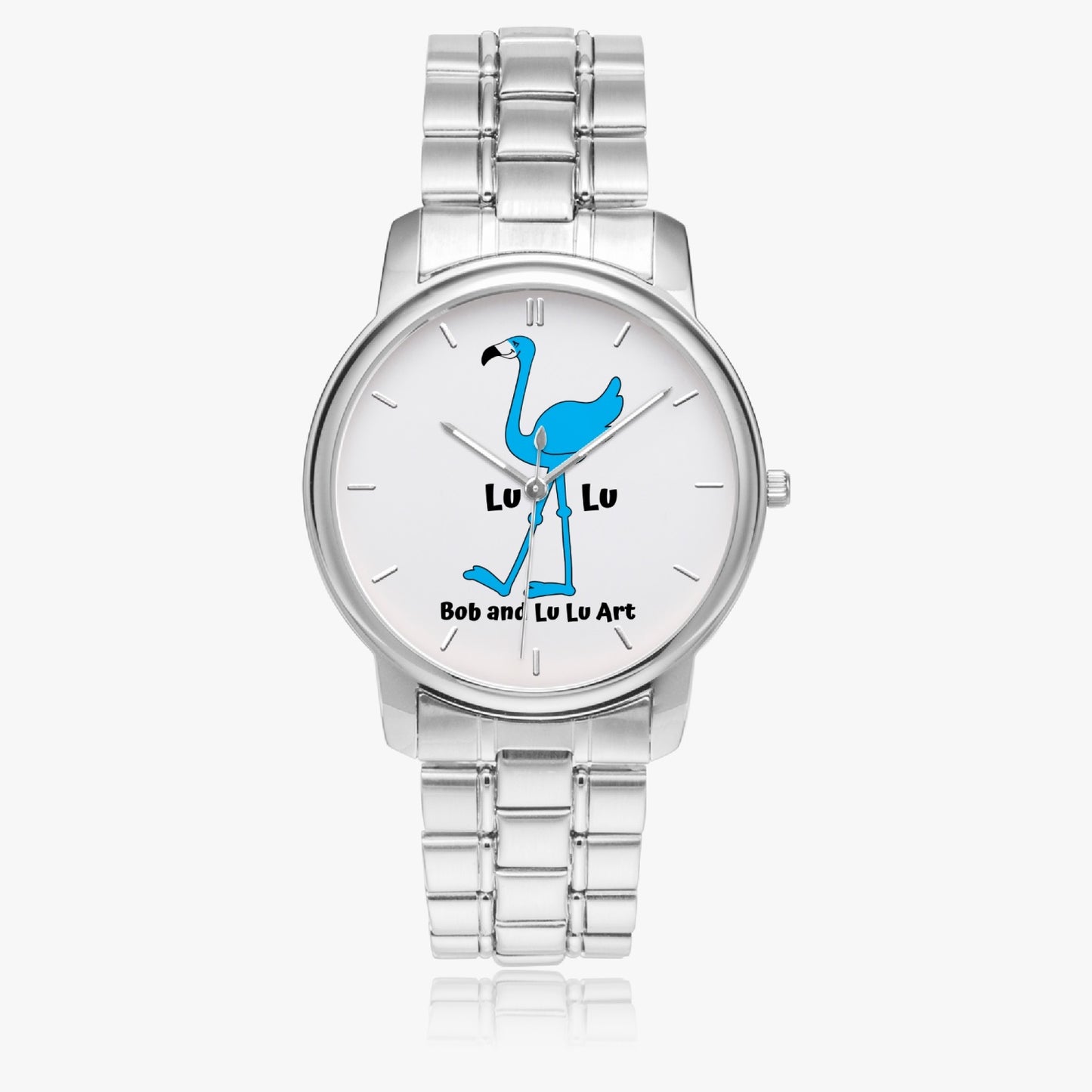 The Classic LU LU THE BLUE FLAMINGO Unisex Stainless Steel Quartz Watch with Indicators & Folding Clasp