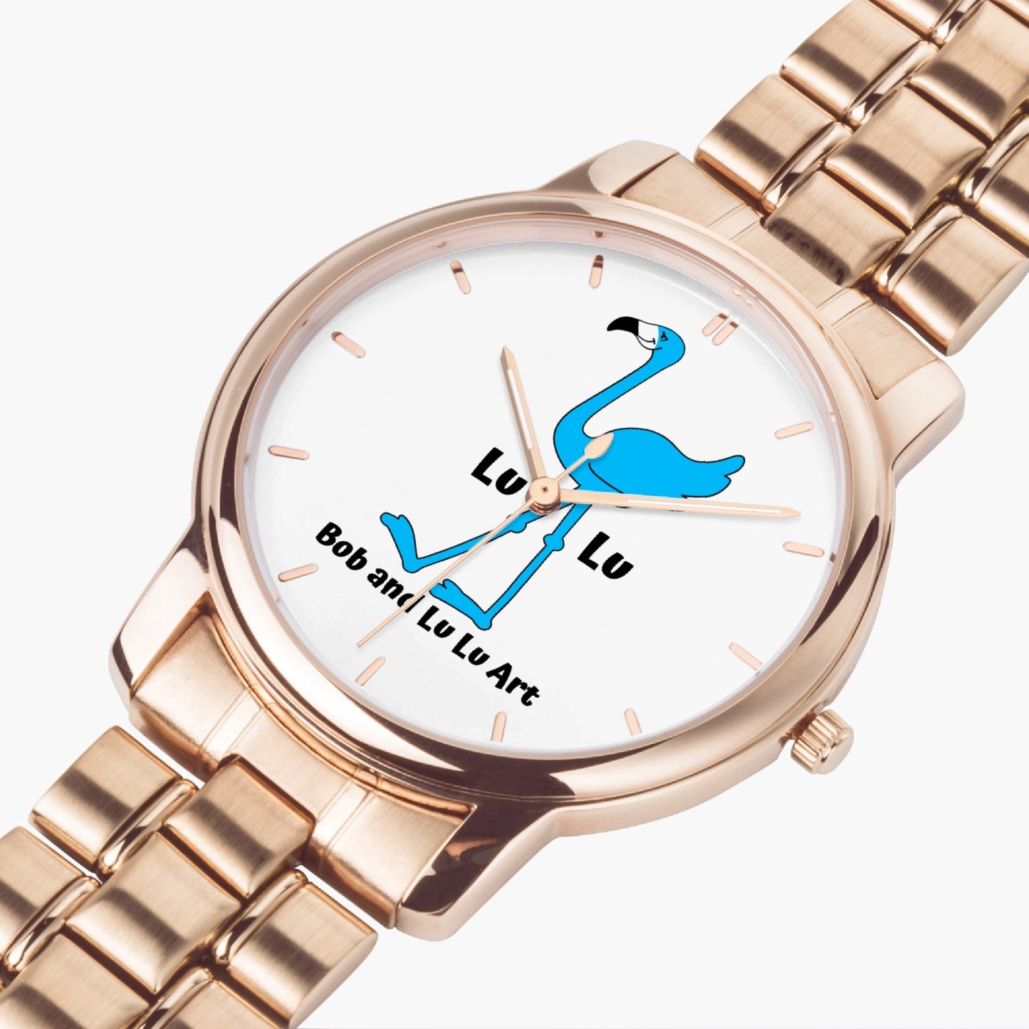 The Classic LU LU THE BLUE FLAMINGO Unisex Stainless Steel Quartz Watch with Indicators & Folding Clasp