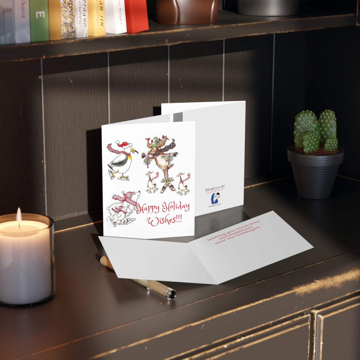 Happy Holiday Wishes Greeting Cards (8, 16, and 24 pcs) with Santa's Ice Skating Friends!!!