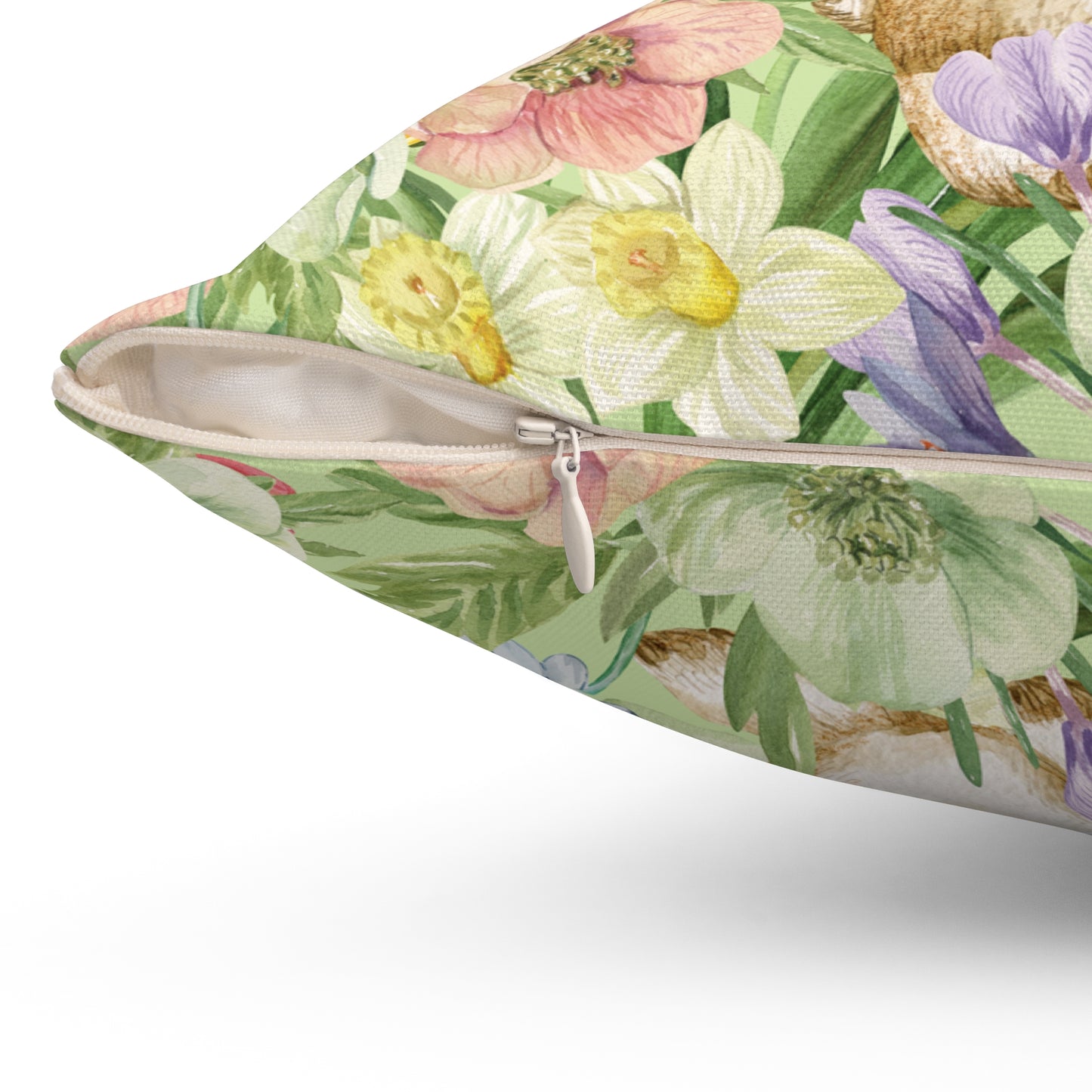 Spring Flowers & Rabbits Square Accent Pillow from Miss Daisy's Spring Collection