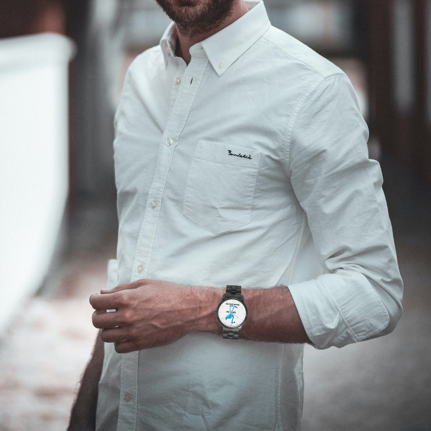 The Classic LU LU THE BLUE FLAMINGO Unisex Stainless Steel Quartz Watch with Indicators & Folding Clasp