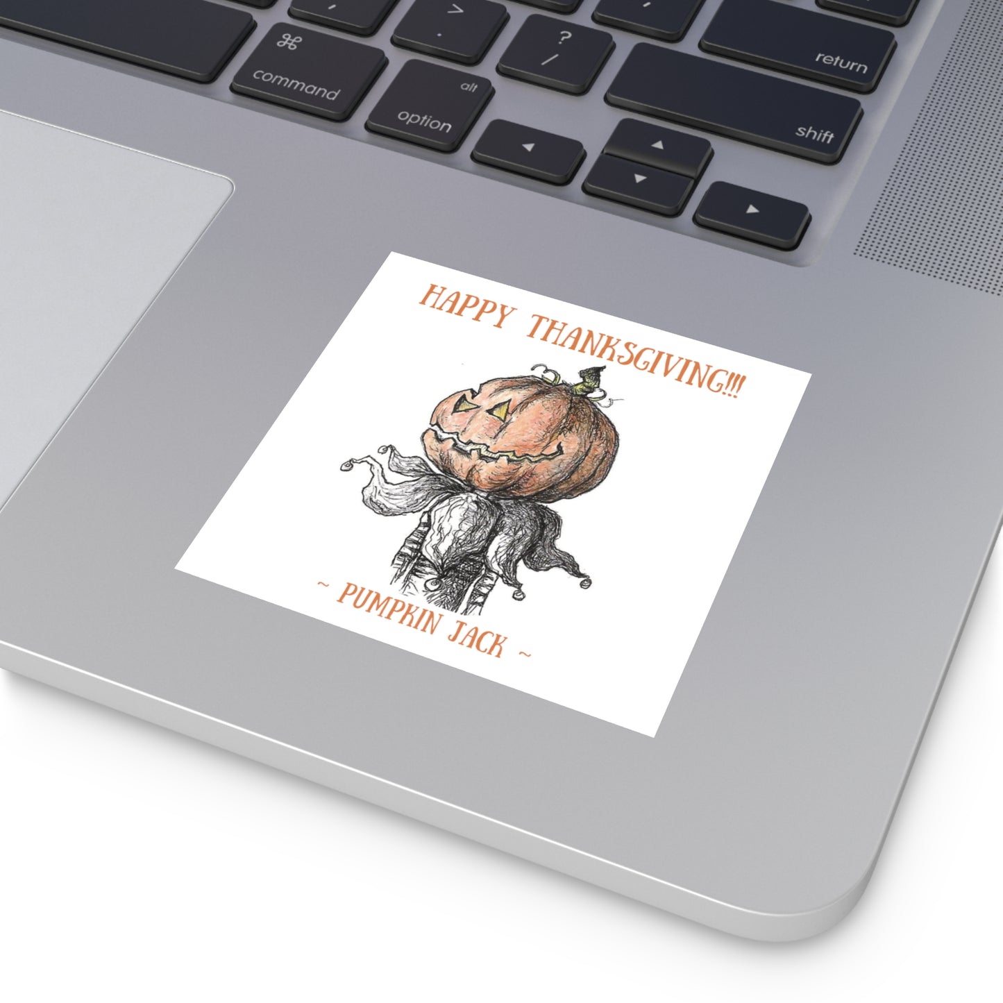 Pumpkin Jack's Happy Thanksgiving Holiday Indoor & Outdoor Square Kiss-Cut Vinyl Sticker