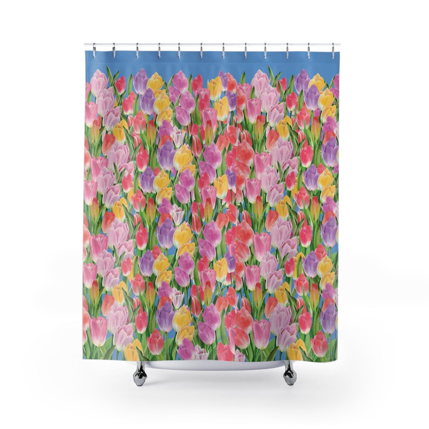 Tulip Sunrise Shower Curtain with Light Blue Accents - The Tulip Sunrise Collection by Miss Daisy