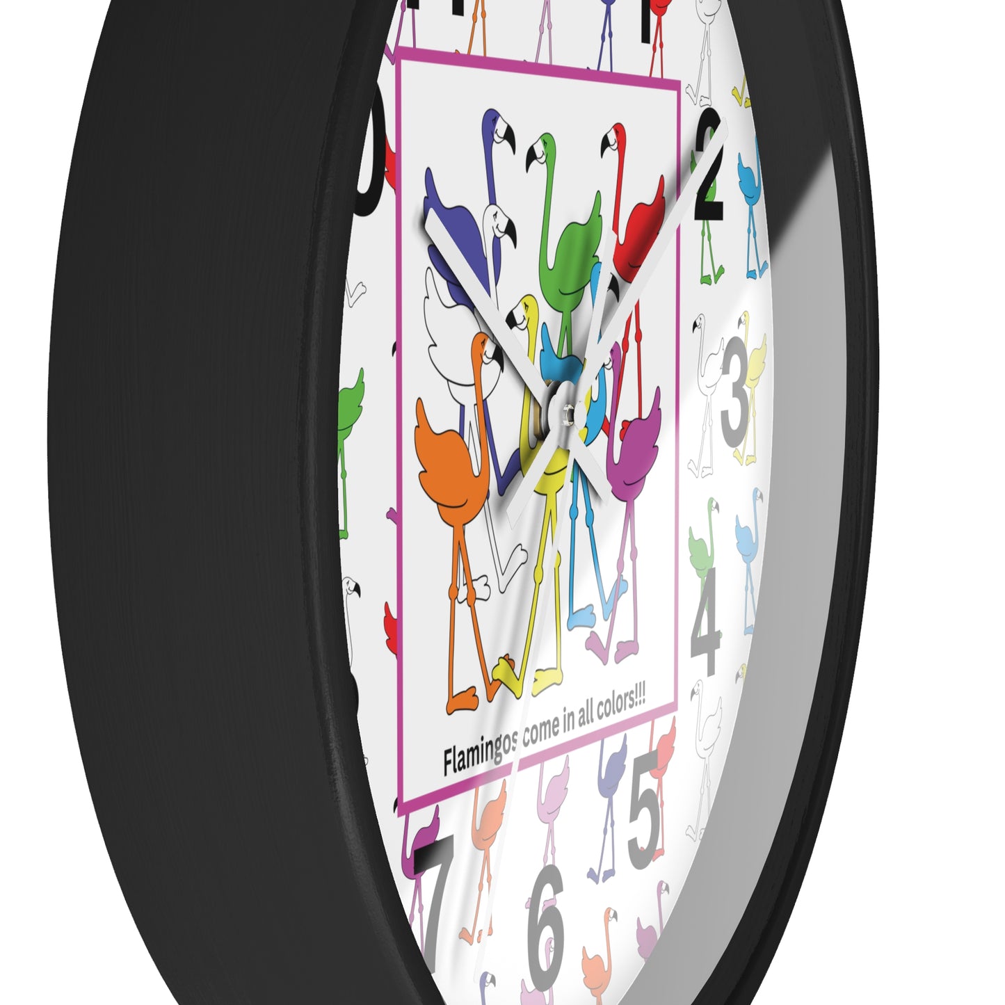 "Flamingos Come In All Colors" Wall Clock by Lu Lu