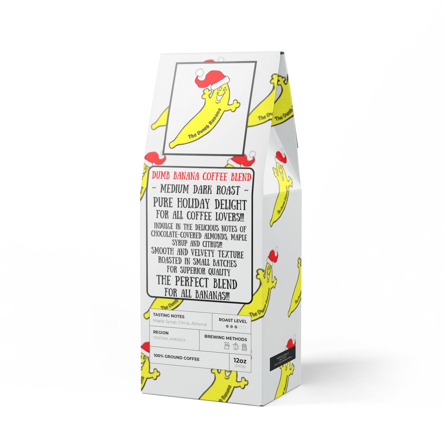 The Dumb Banana Holiday 12 oz Coffee Blend - The Santa Banana "Ho Ho Ho" Blend with Chocolate Covered Almonds, Maple Syrup & Citrus Notes e Blend 12oz