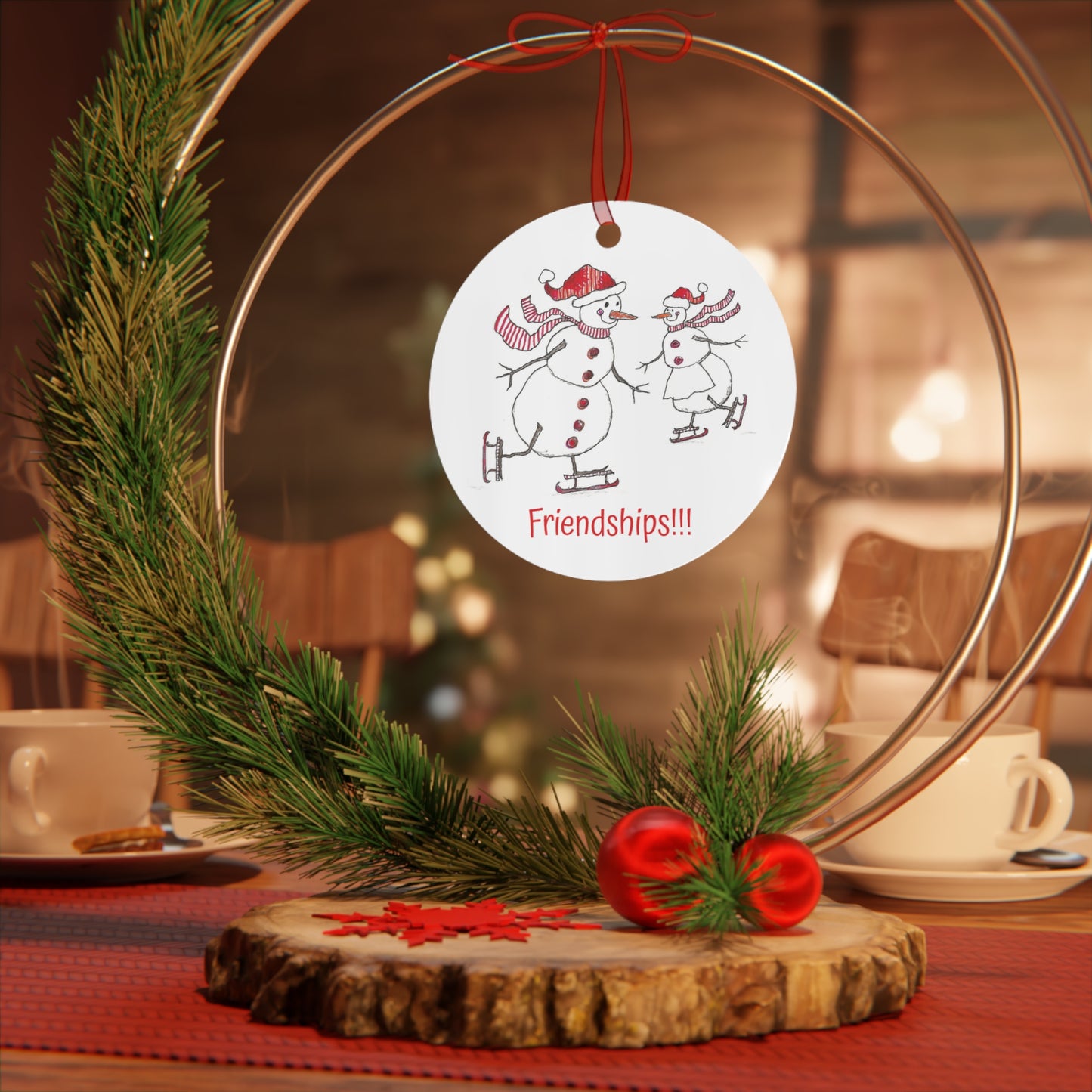 "FRIENDSHIPS" Christmas Tree Metal Ornament with Frosty the Snowman