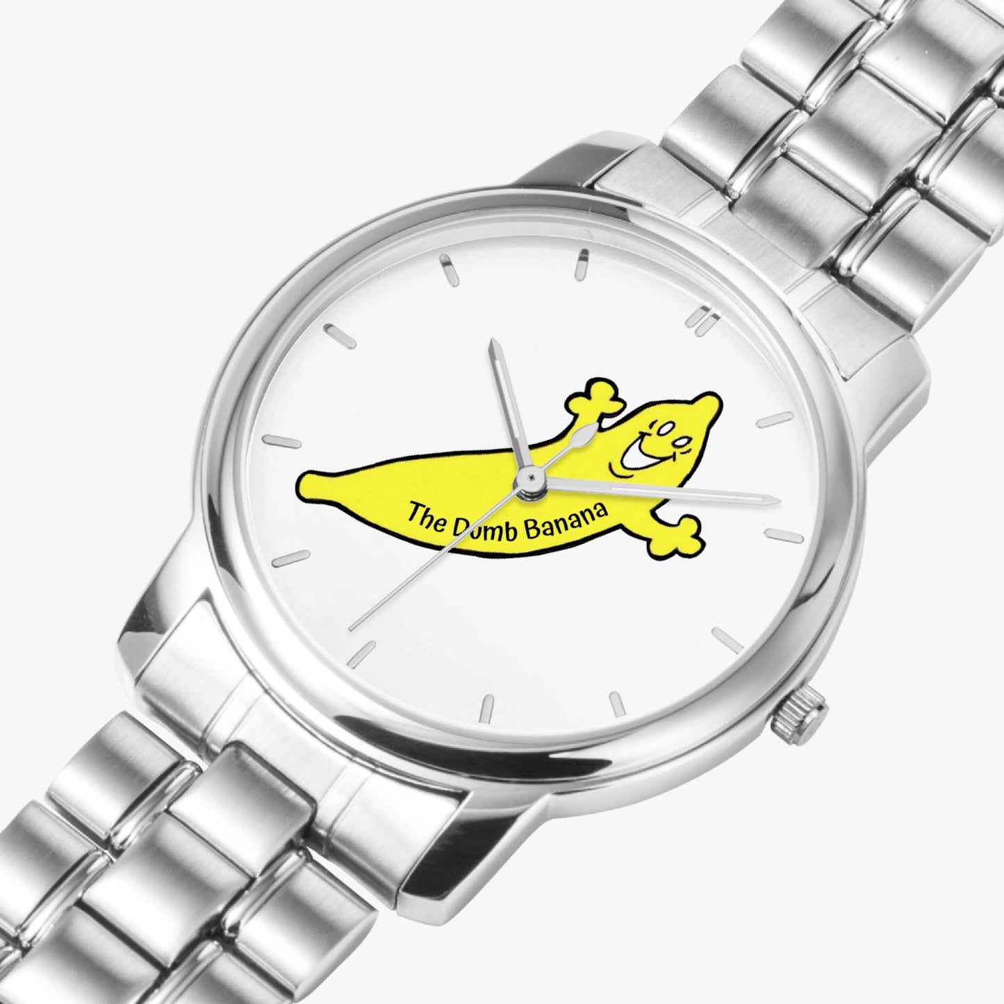 The Classic DUMB BANANA Stainless Steel Quartz Unisex Watch with Indicators & Folding Clasp
