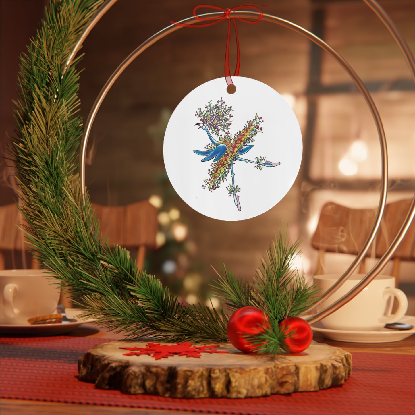 DANCE OF THE BLUE FLAMINGO Christmas Tree Ballet Metal Ornament