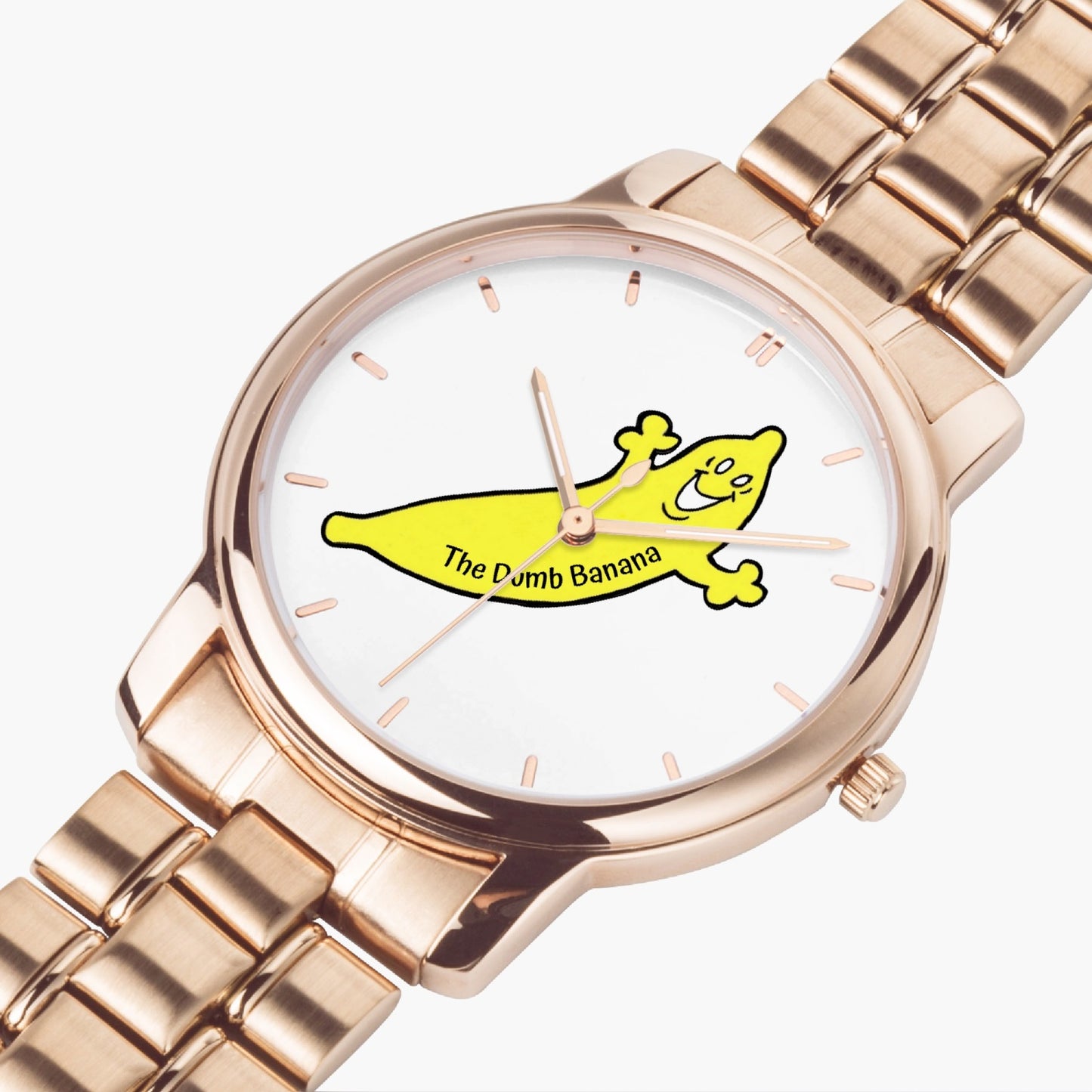 The Classic DUMB BANANA Stainless Steel Quartz Unisex Watch with Indicators & Folding Clasp