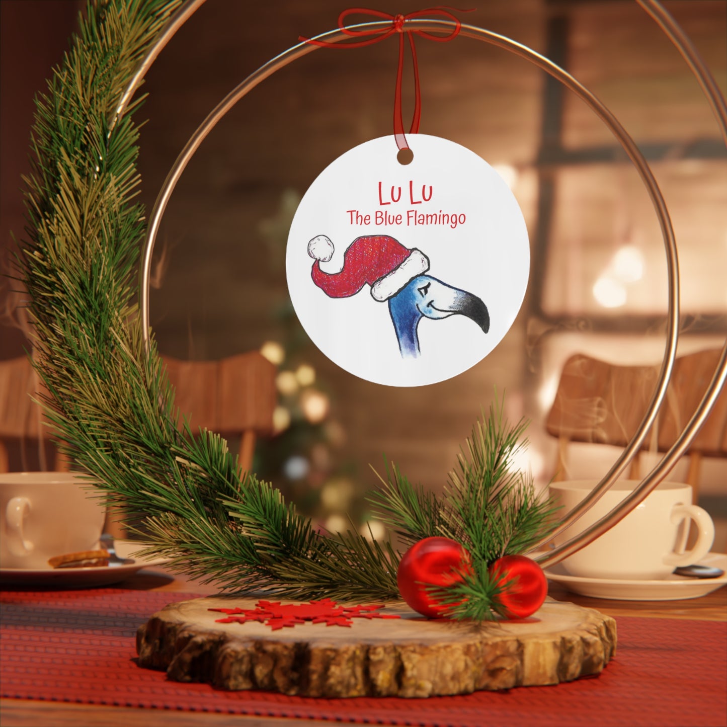 Lu Lu The Blue Flamingo Christmas Tree Metal Ornament