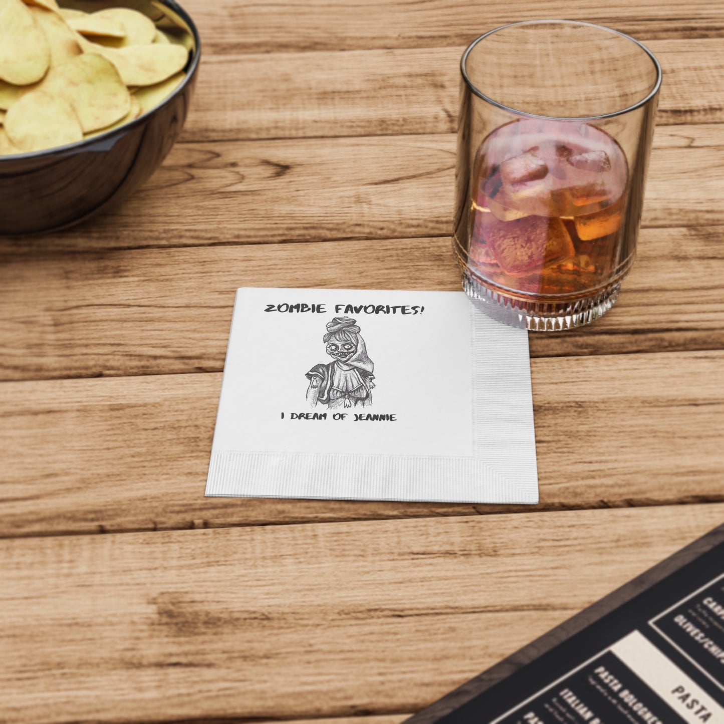 Zombie Favorites - "I Dream of Jeannie" Halloween White Coined Napkins