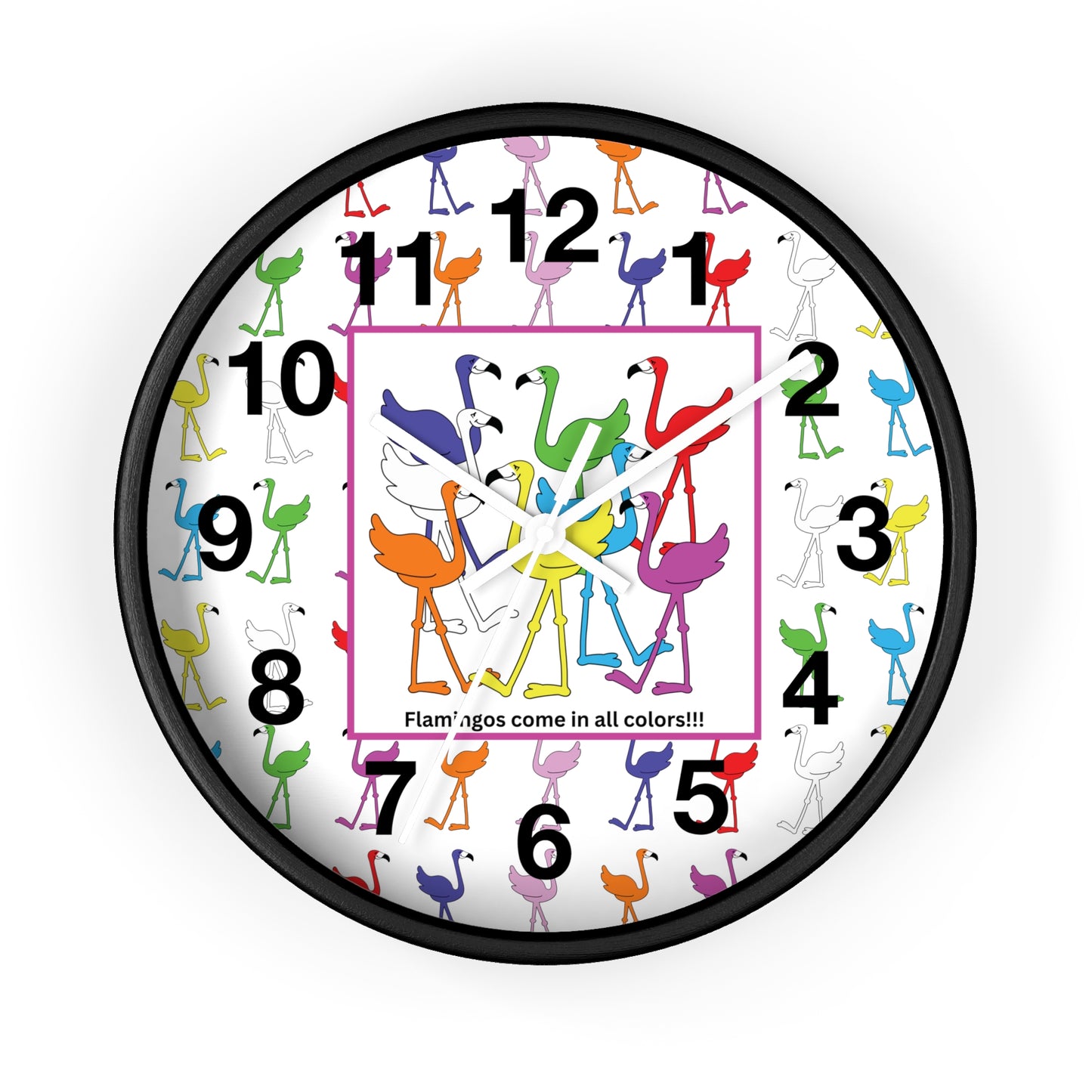 "Flamingos Come In All Colors" Wall Clock by Lu Lu