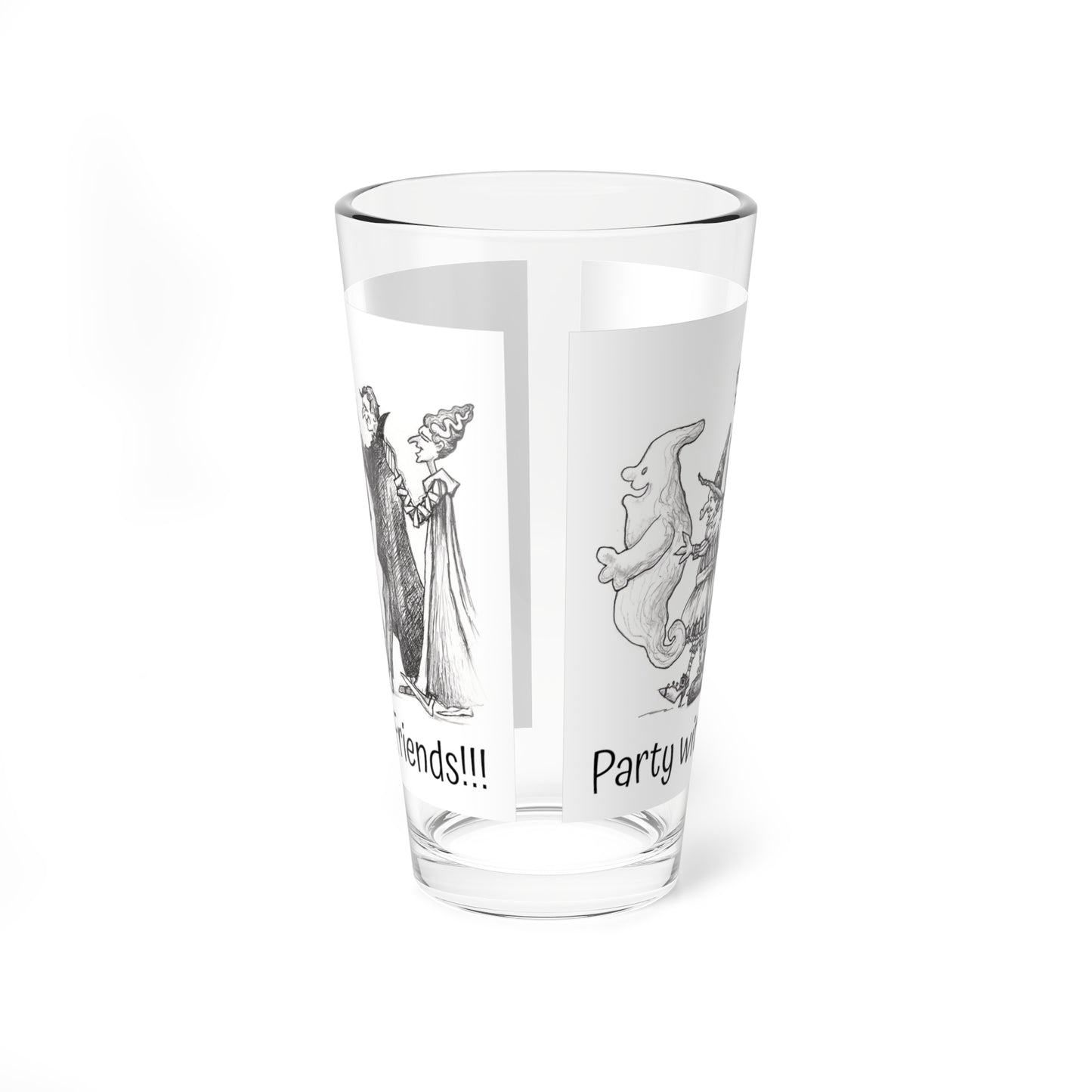 Monsters "Party with friends!!!" Halloween 16oz Glass Cup