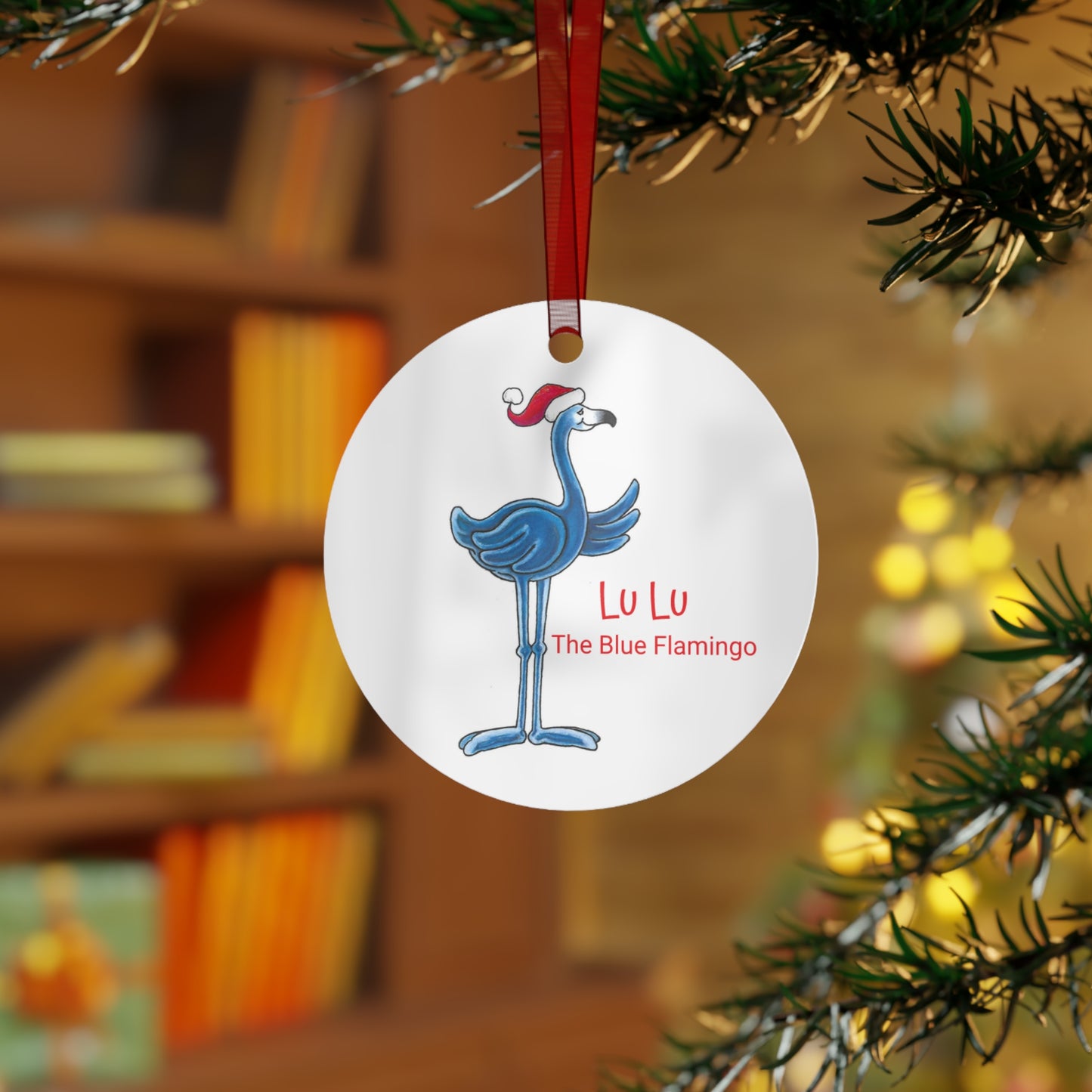 LU LU THE BLUE FLAMINGO Metal Christmas Tree Ornament