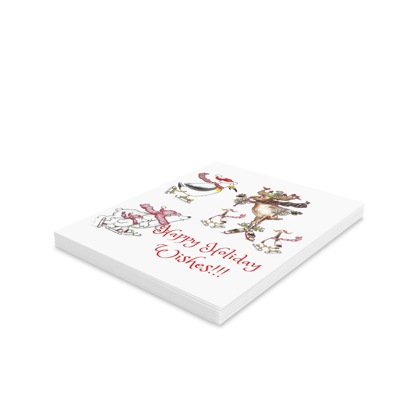 Happy Holiday Wishes Greeting Cards (8, 16, and 24 pcs) with Santa's Ice Skating Friends!!!
