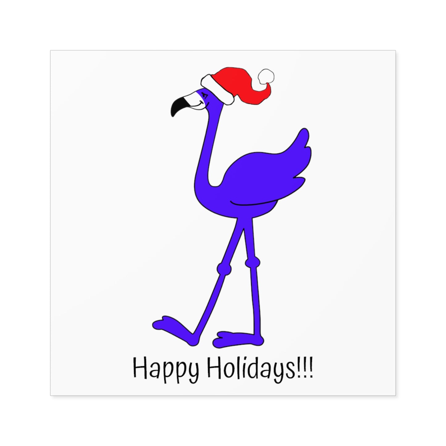 Lu Lu The Blue Flamingo "Happy Holidays!!!" Square Indoor & Outdoor Kiss-Cut Christmas Sticker