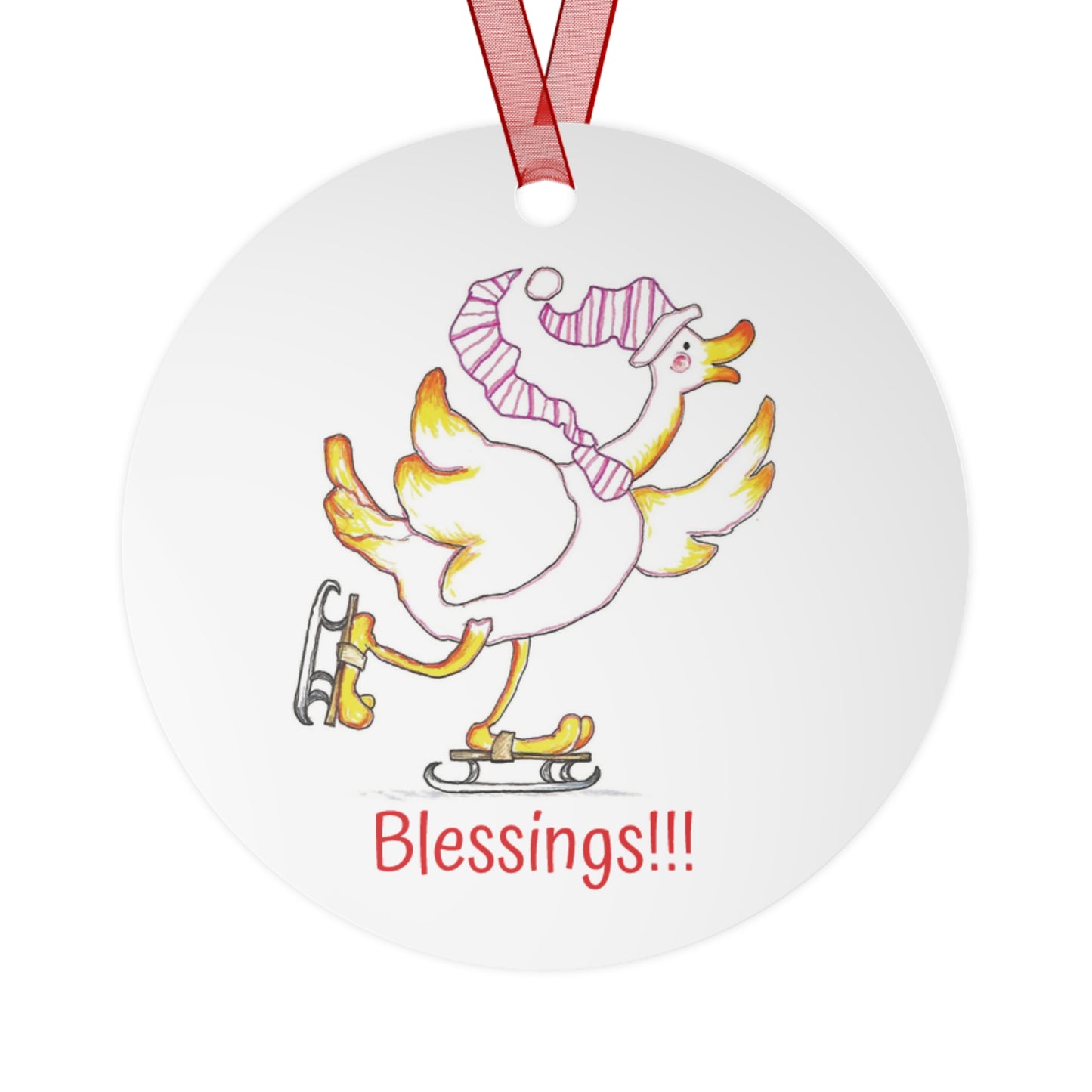 Festive Metal Christmas Tree Ornament with Peppermint Duck Design