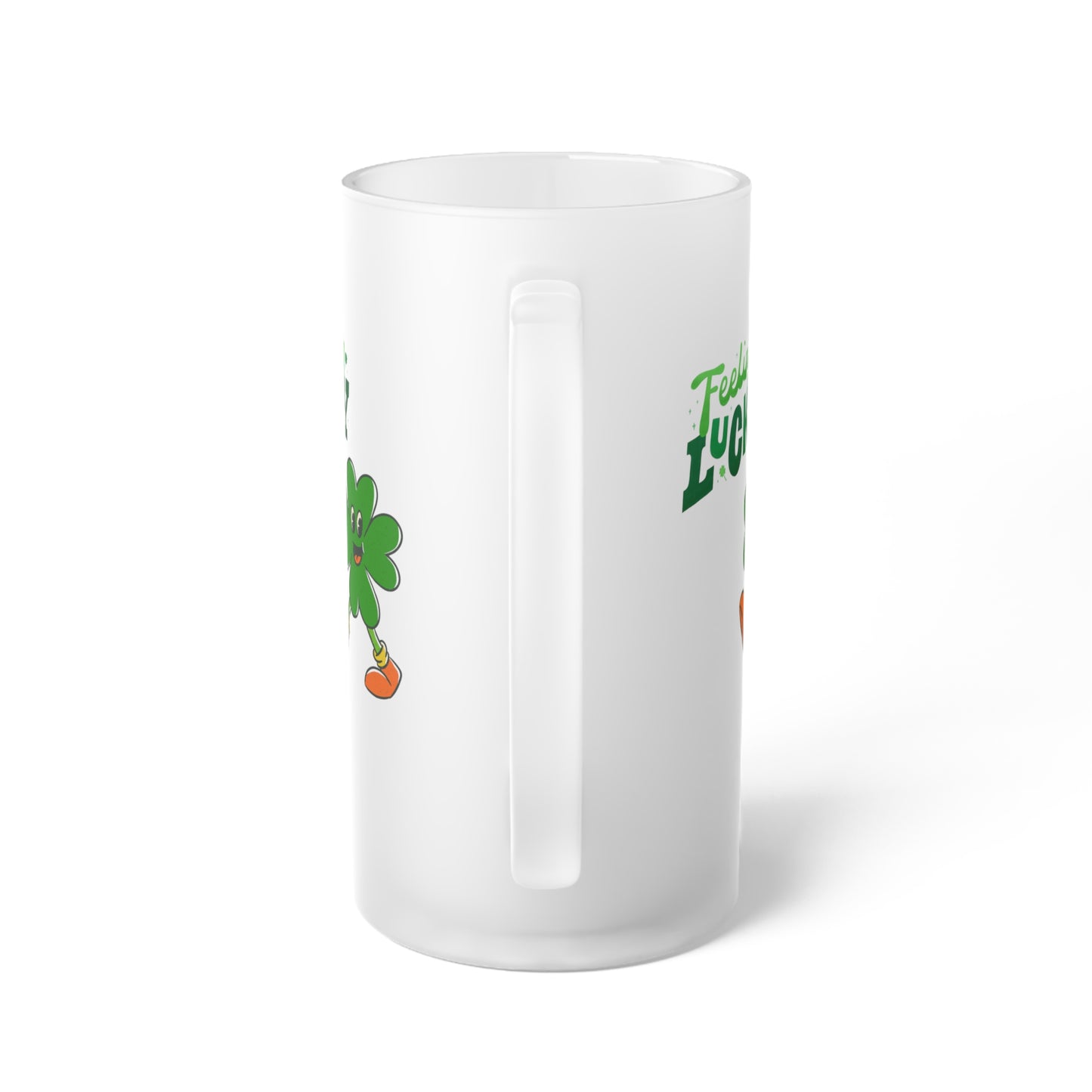 Happy the Lucky Shamrock's "Feeling Lucky" 16oz Happy St. Patrick's Day Frosted Glass Beer Mug