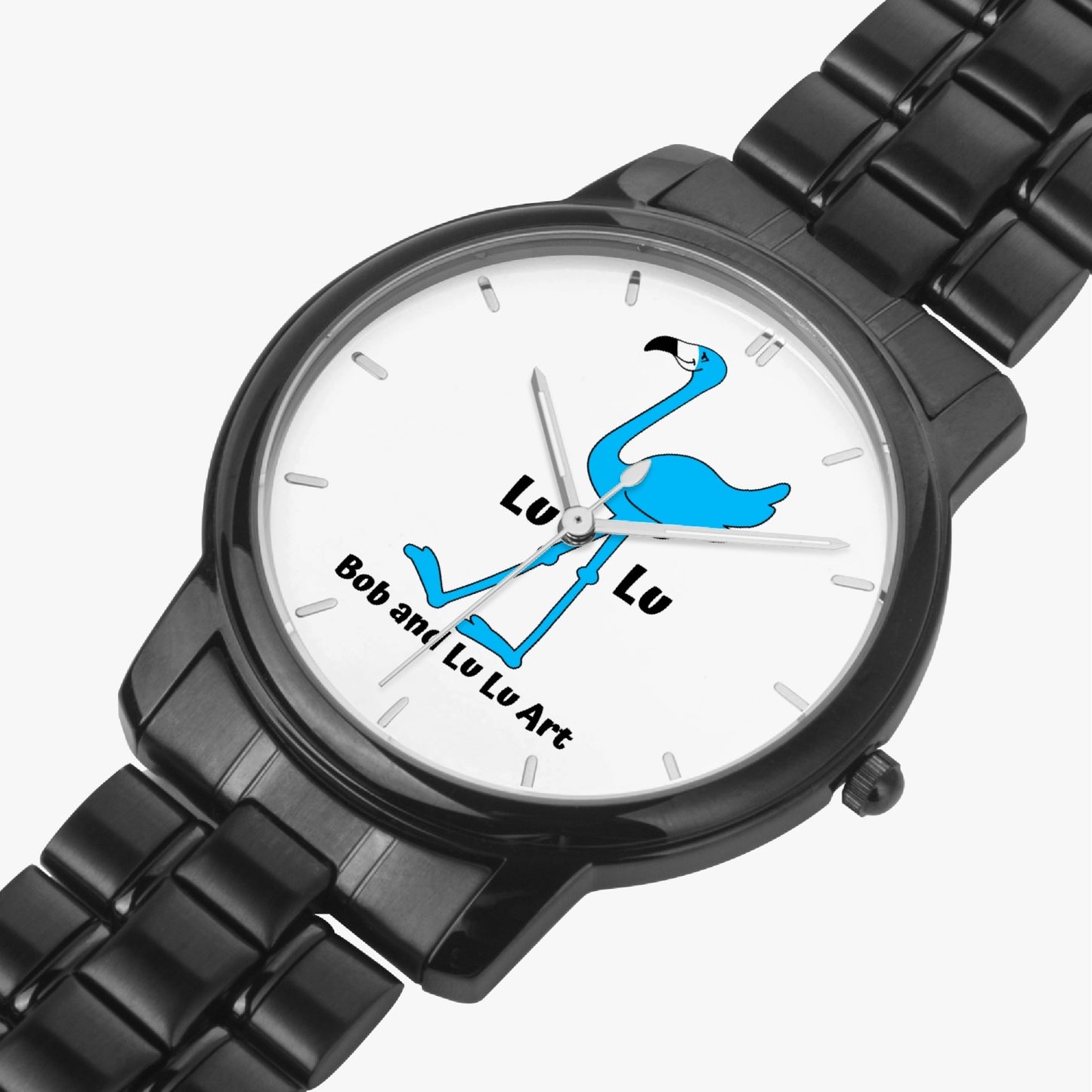The Classic LU LU THE BLUE FLAMINGO Unisex Stainless Steel Quartz Watch with Indicators & Folding Clasp
