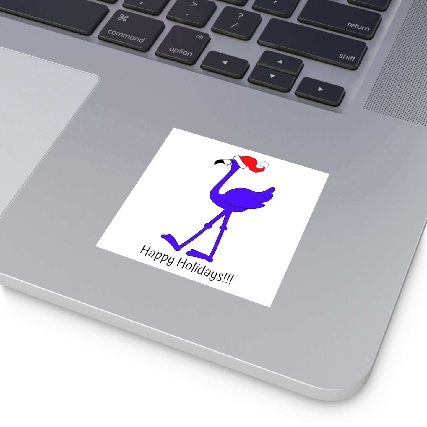 Lu Lu The Blue Flamingo "Happy Holidays!!!" Square Indoor & Outdoor Kiss-Cut Christmas Sticker