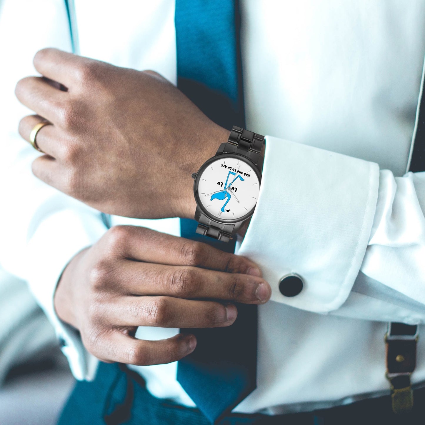 The Classic LU LU THE BLUE FLAMINGO Unisex Stainless Steel Quartz Watch with Indicators & Folding Clasp