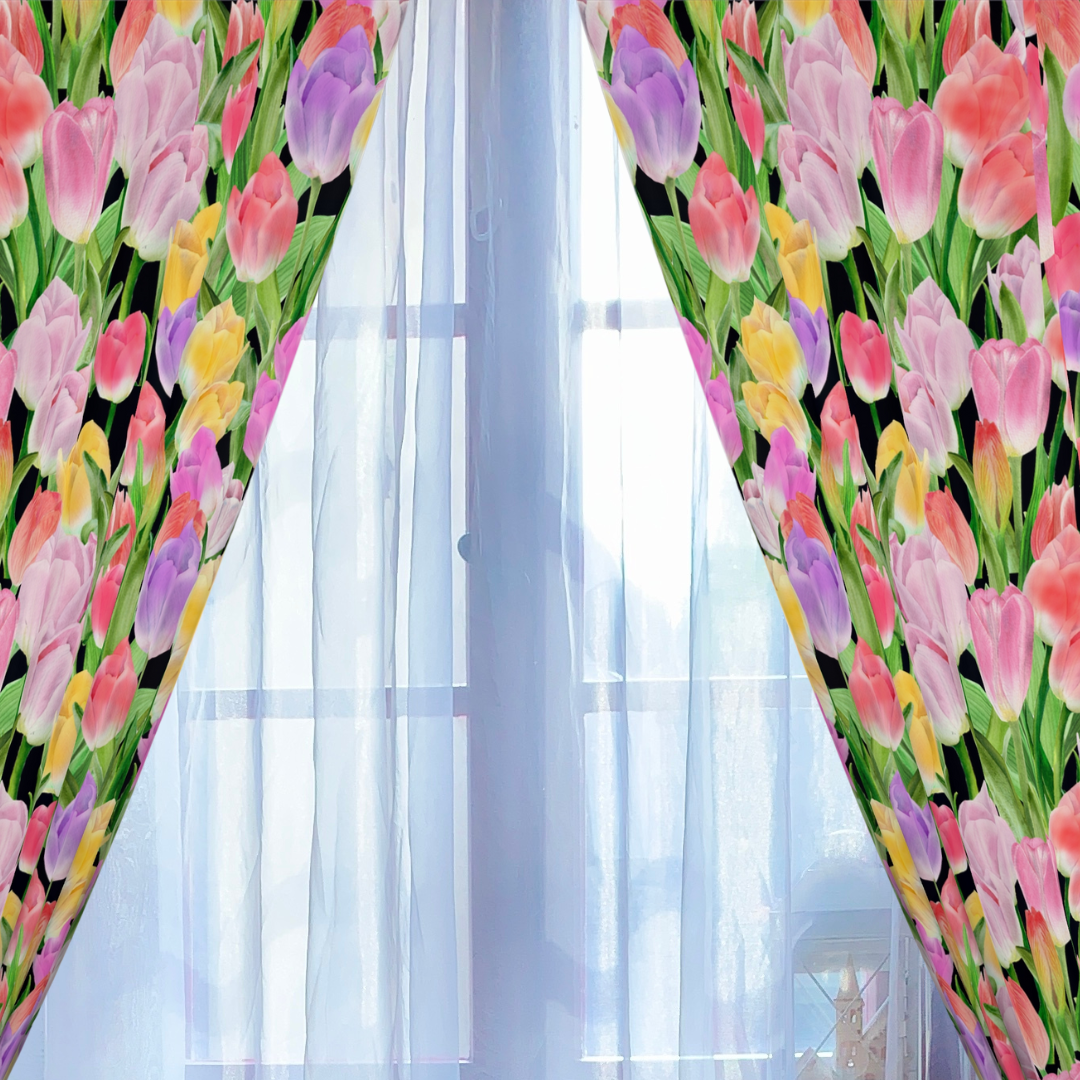 Tulip Sunrise Curtain with Black Accents - The Tulip Sunrise Collection by Miss Daisy