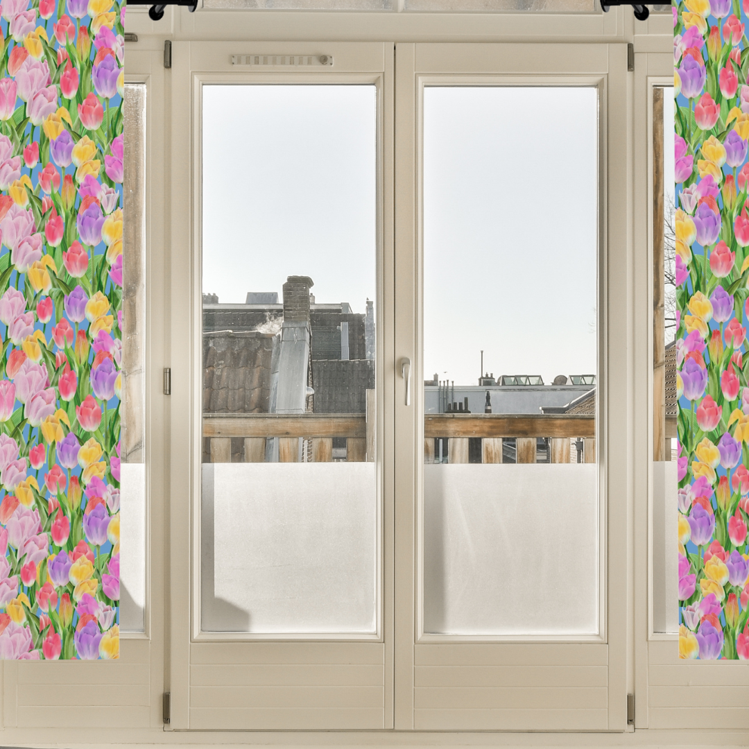 Tulip Sunrise Curtain with Pale Blue Accents - The Tulip Sunrise Collection by Miss Daisy