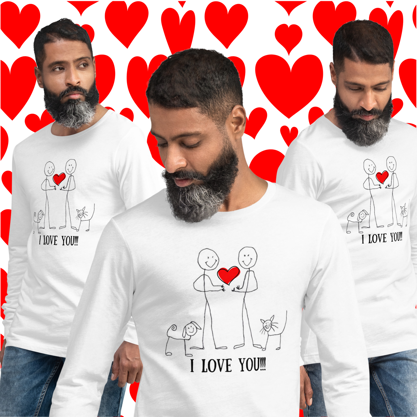 "I Love You" Valentine Unisex Long Sleeve Tee for Men & Women