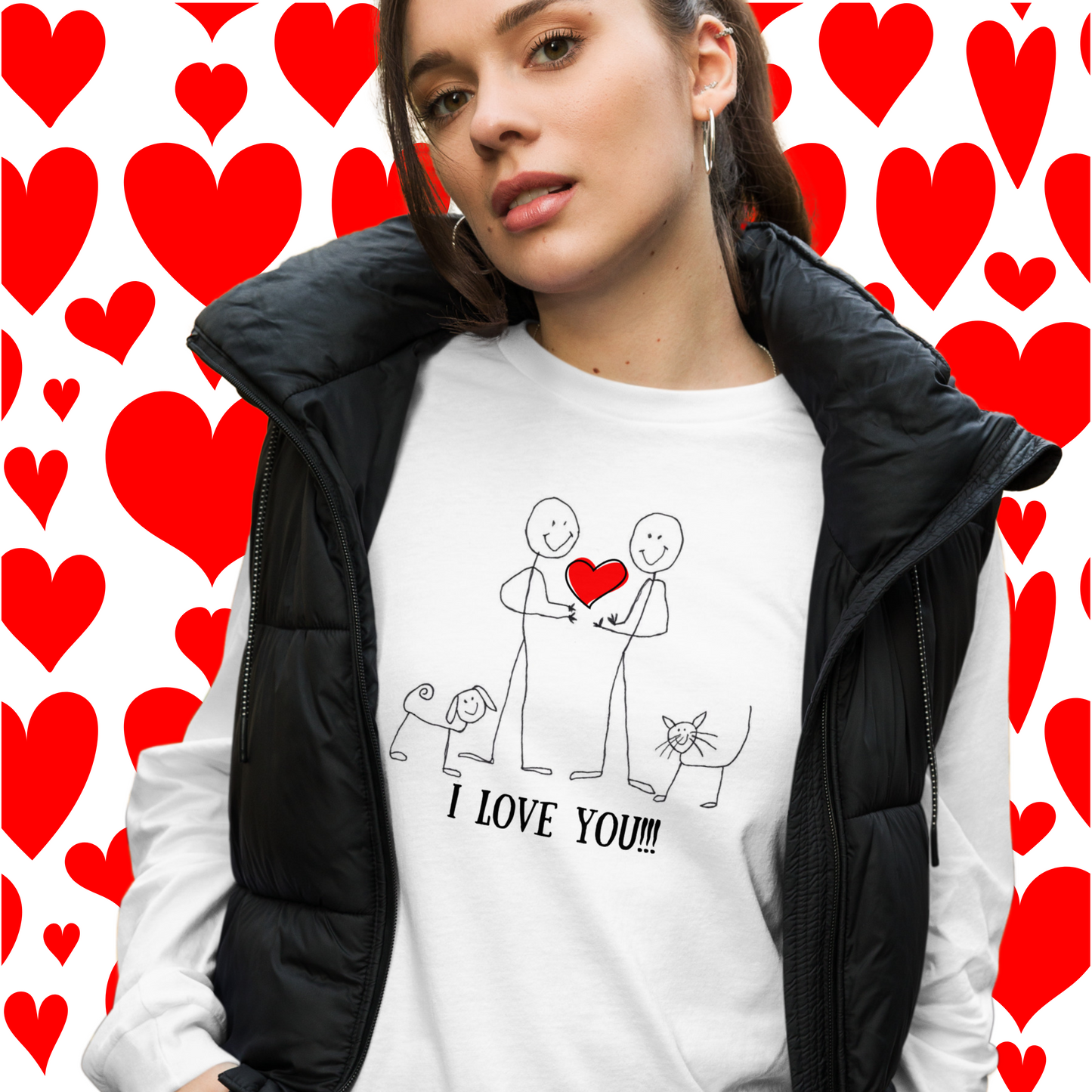 "I Love You" Valentine Unisex Long Sleeve Tee for Men & Women