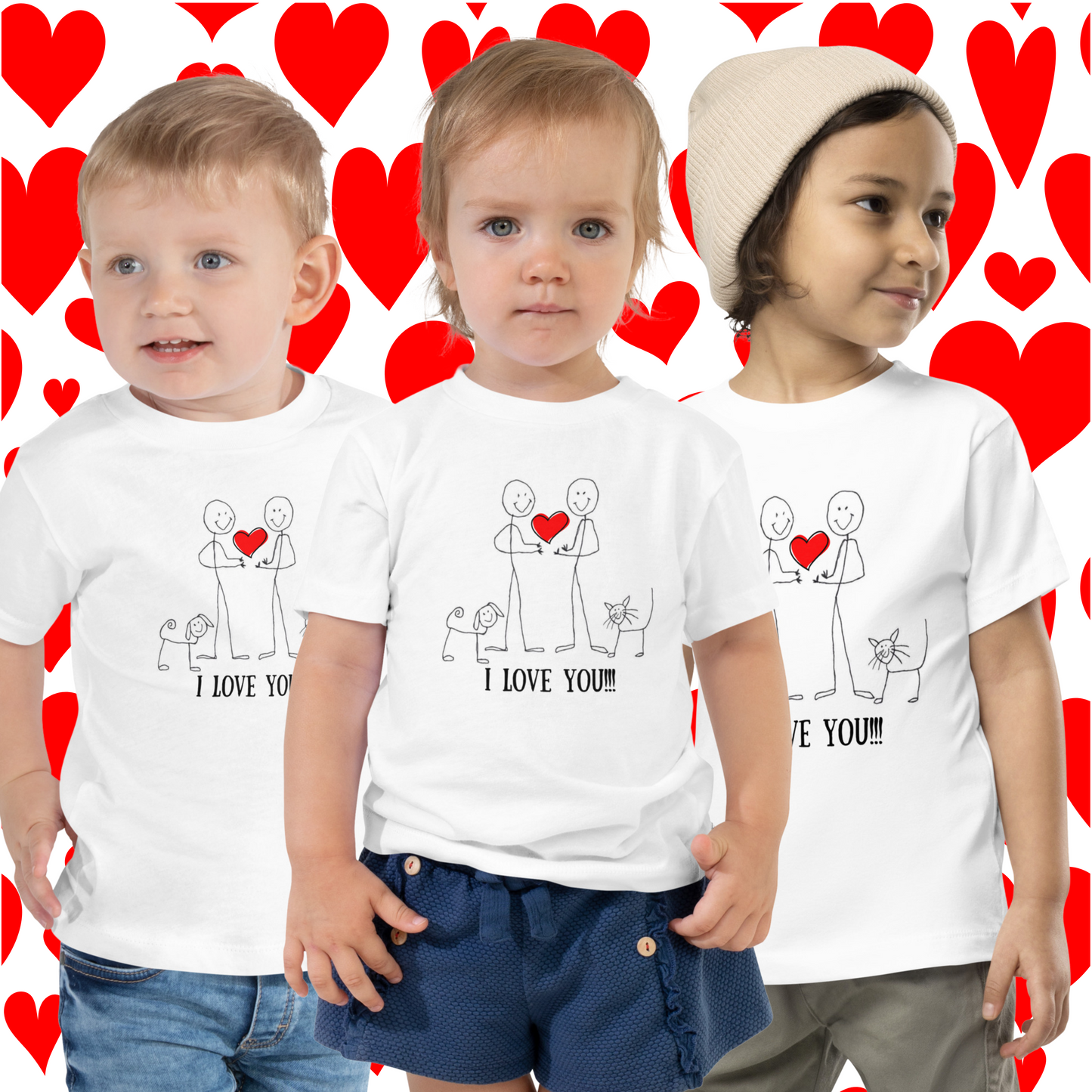 "I Love You!!!" Valentine Toddler Short Sleeve Unisex Tee