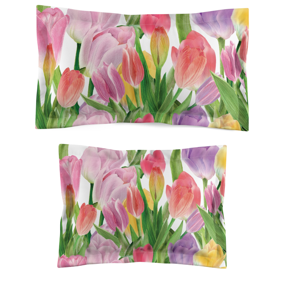 Tulip Sunrise Bed Pillow Sham with White Accents - The Tulip Sunrise Collection by Miss Daisy
