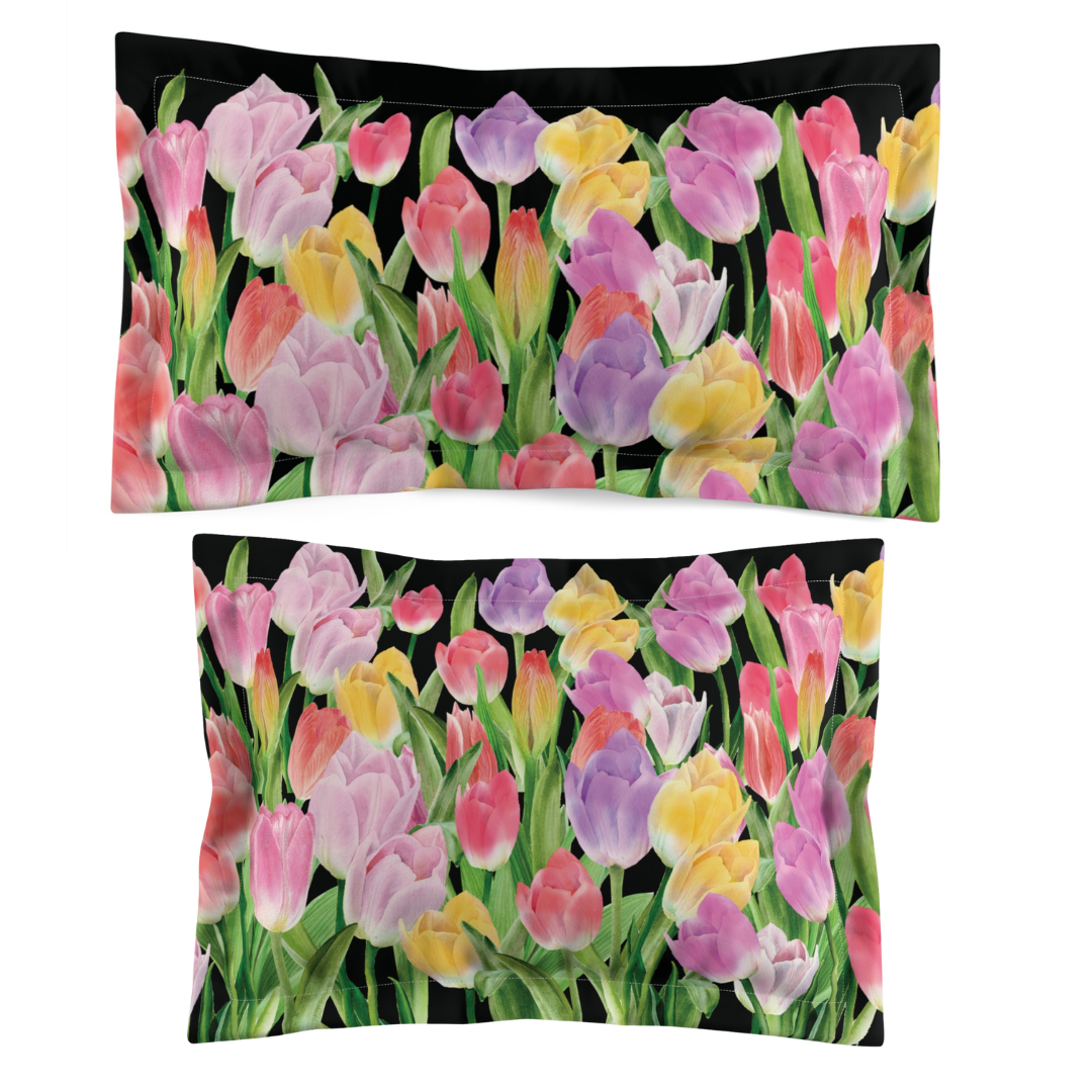 Tulip Sunrise Bed Pillow Sham with Black Accents - The Tulip Sunrise Collection by Miss Daisy