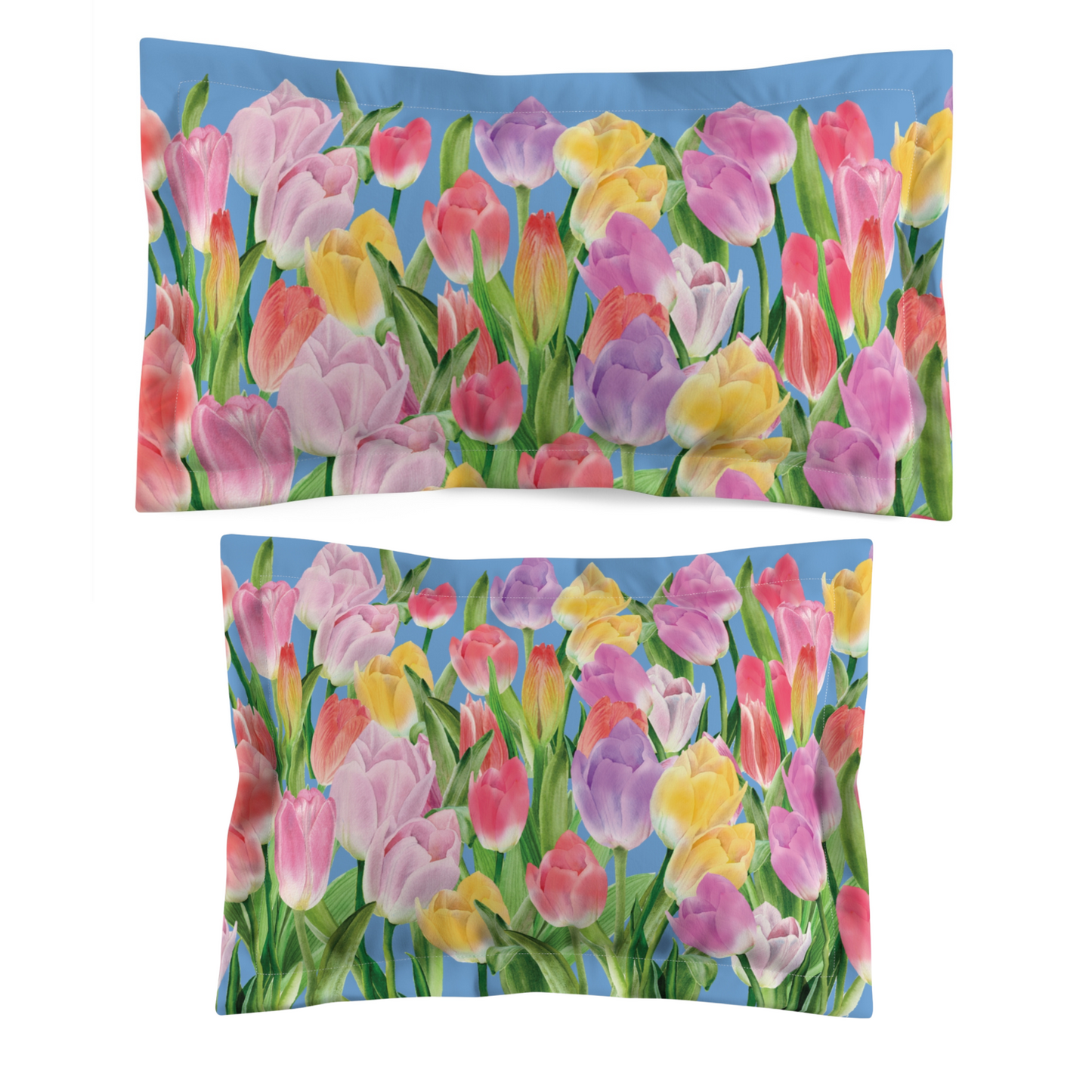 Tulip Sunrise Pillow Bed Sham with Light Blue Accents - The Tulip Sunrise Collection by Miss Daisy