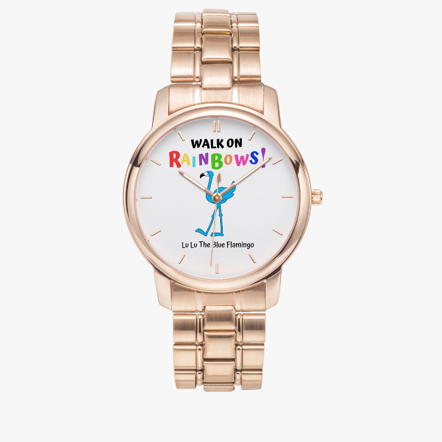 Lu Lu's "WALK ON RAINBOWS!" Unisex Steel Quartz Watch with Indicators & Folding Clasp
