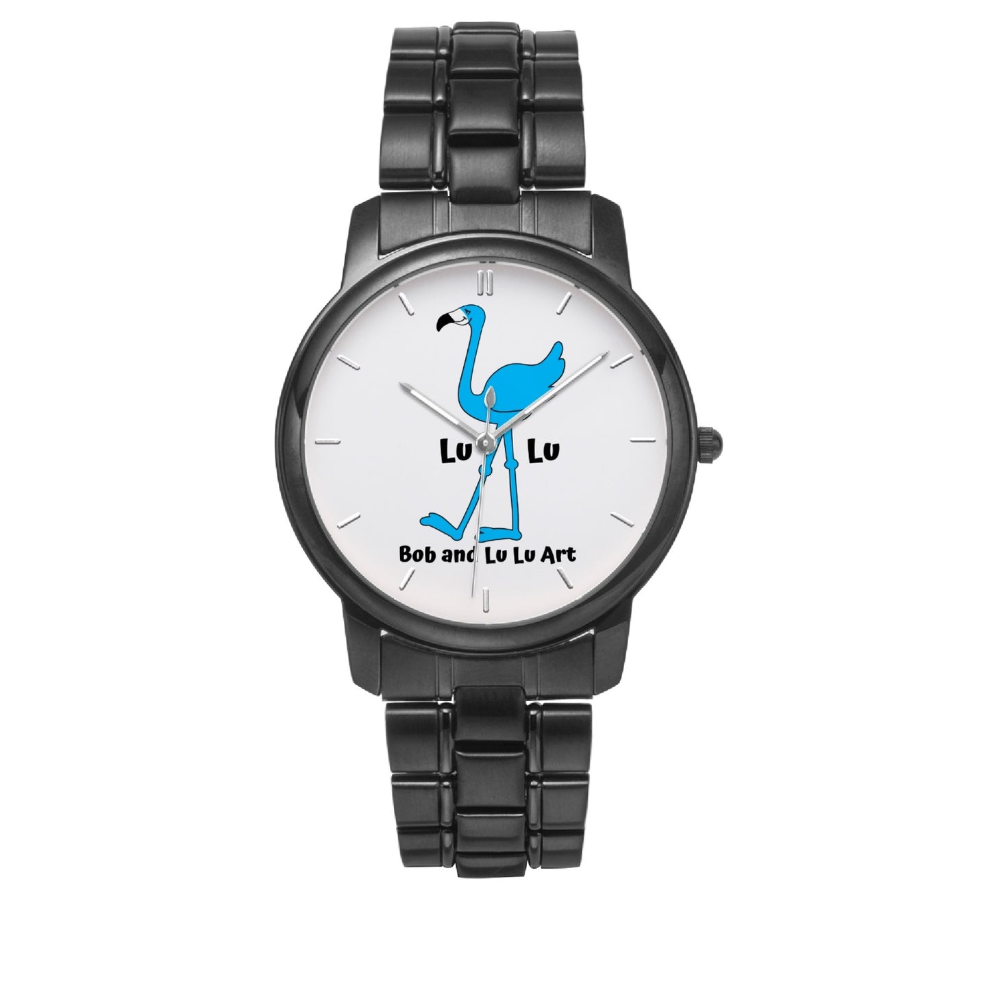 The Classic LU LU THE BLUE FLAMINGO Unisex Stainless Steel Quartz Watch with Indicators & Folding Clasp