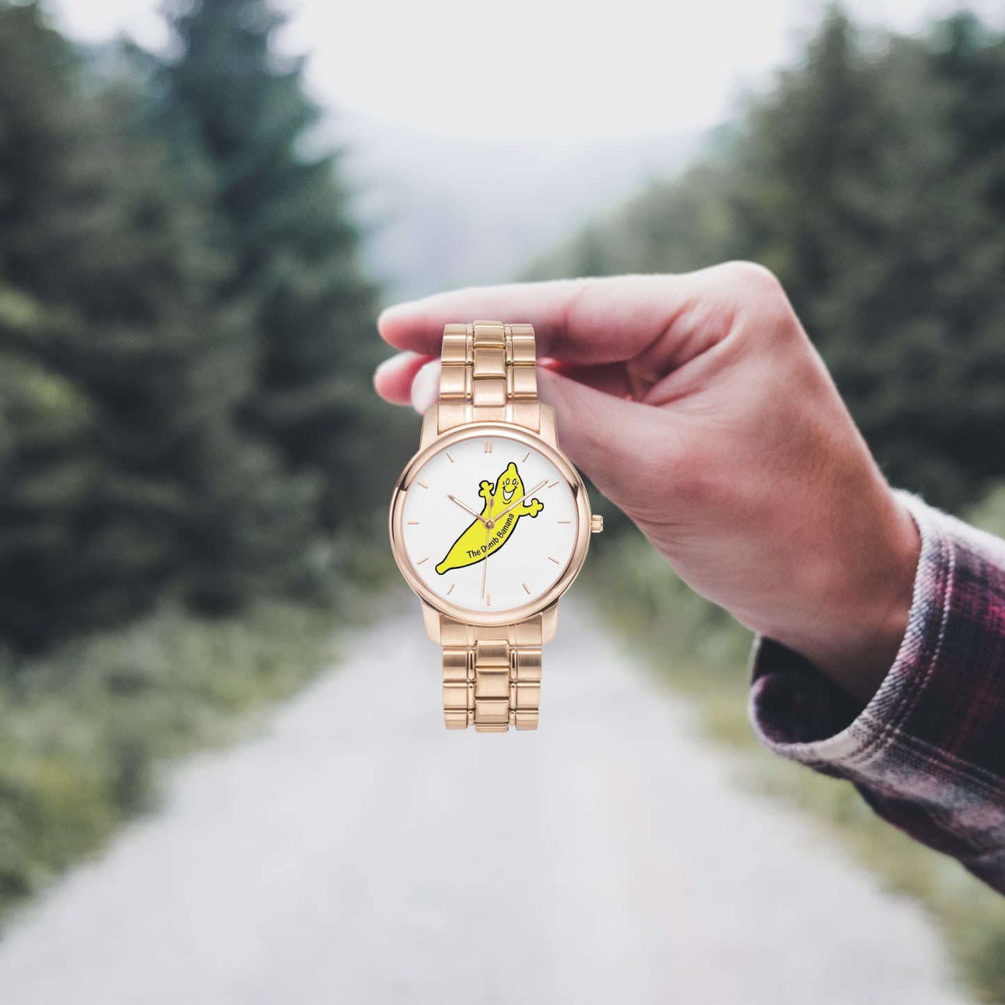 The Classic DUMB BANANA Stainless Steel Quartz Unisex Watch with Indicators & Folding Clasp