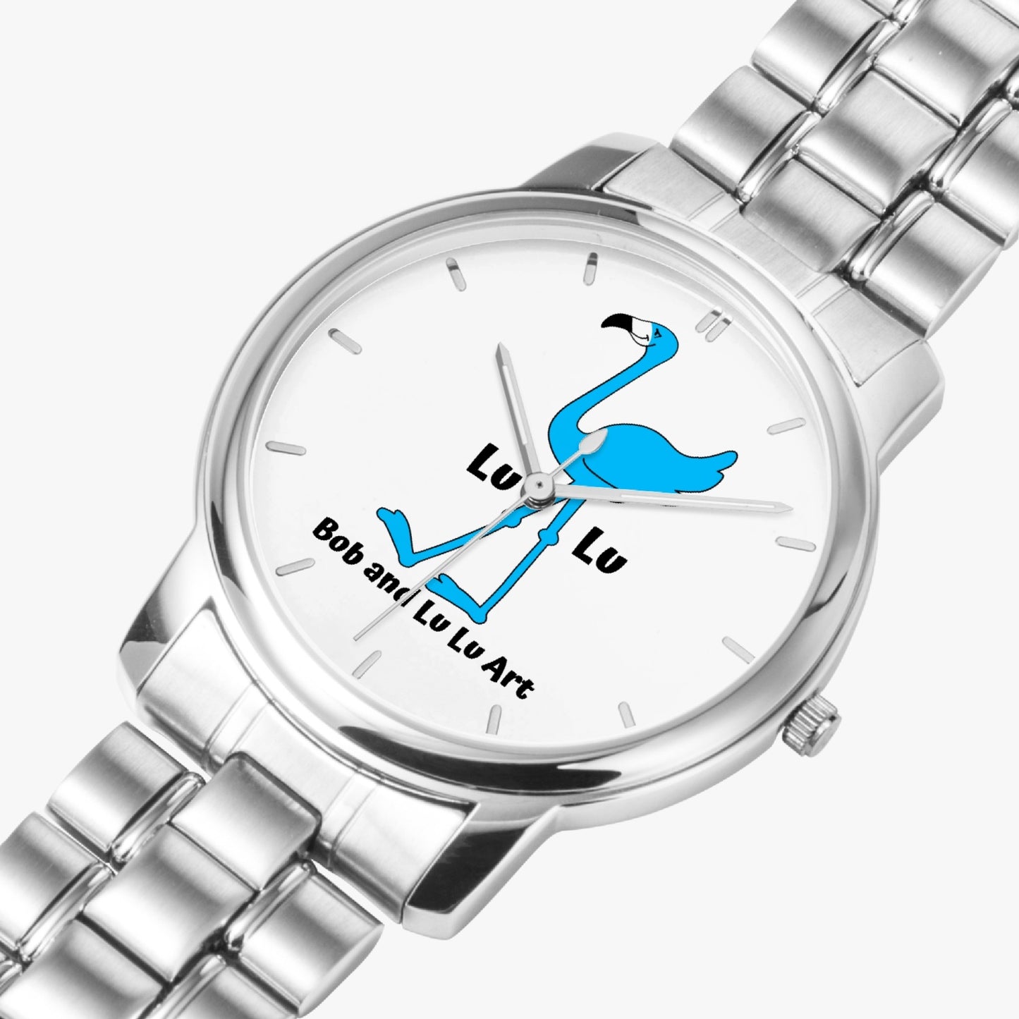 The Classic LU LU THE BLUE FLAMINGO Unisex Stainless Steel Quartz Watch with Indicators & Folding Clasp