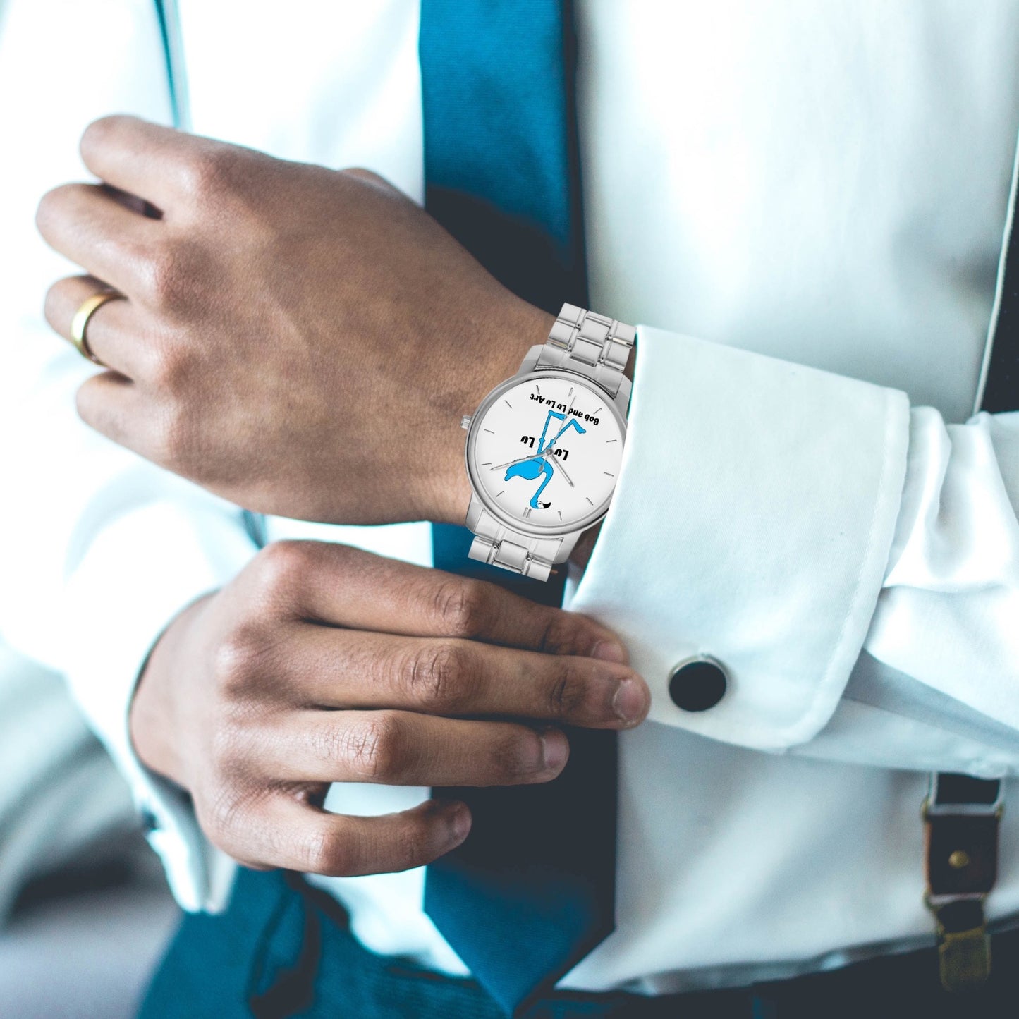 The Classic LU LU THE BLUE FLAMINGO Unisex Stainless Steel Quartz Watch with Indicators & Folding Clasp