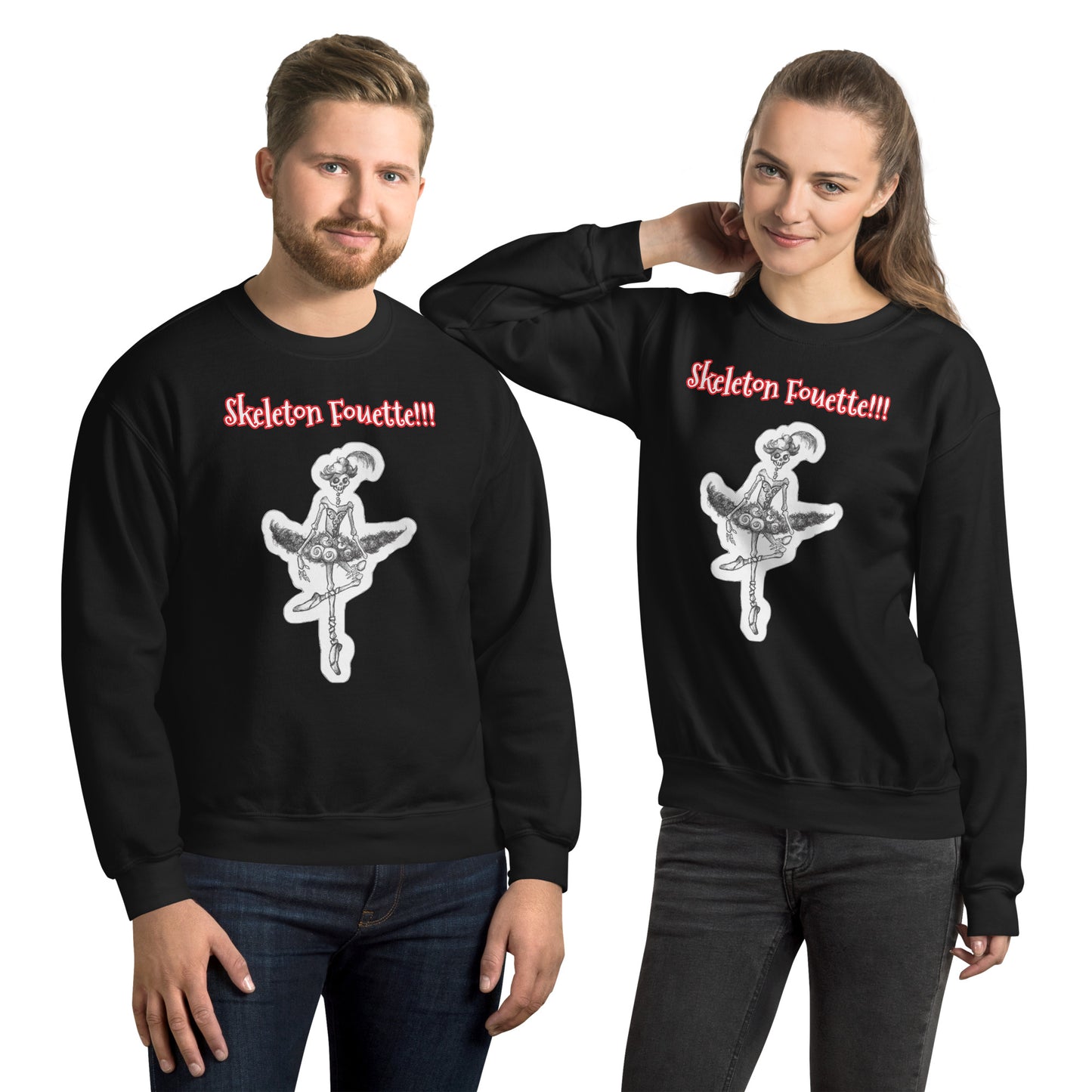 Halloween "Skeleton Fouette!!" Unisex Style Crew Neck Sweatshirt for Men & Women