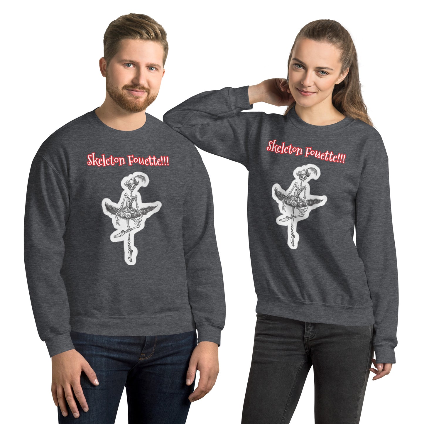 Halloween "Skeleton Fouette!!" Unisex Style Crew Neck Sweatshirt for Men & Women