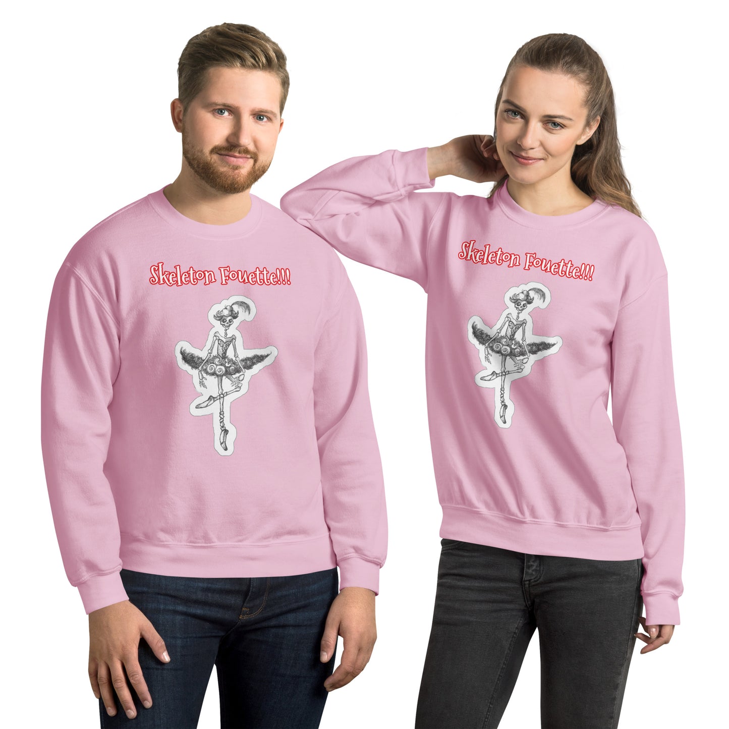 Halloween "Skeleton Fouette!!" Unisex Style Crew Neck Sweatshirt for Men & Women