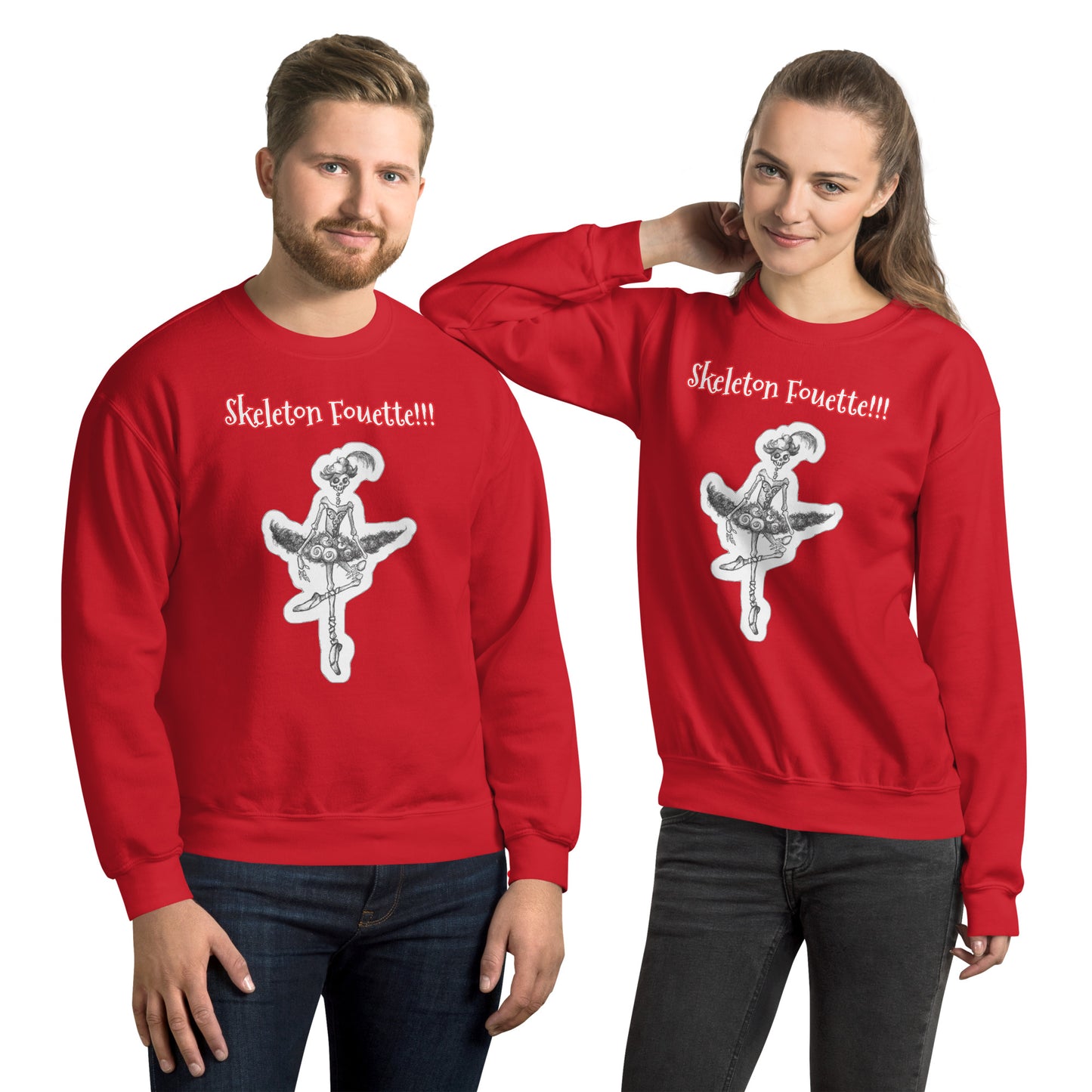 Halloween "Skeleton Fouette!!" Unisex Style Crew Neck Sweatshirt for Men & Women