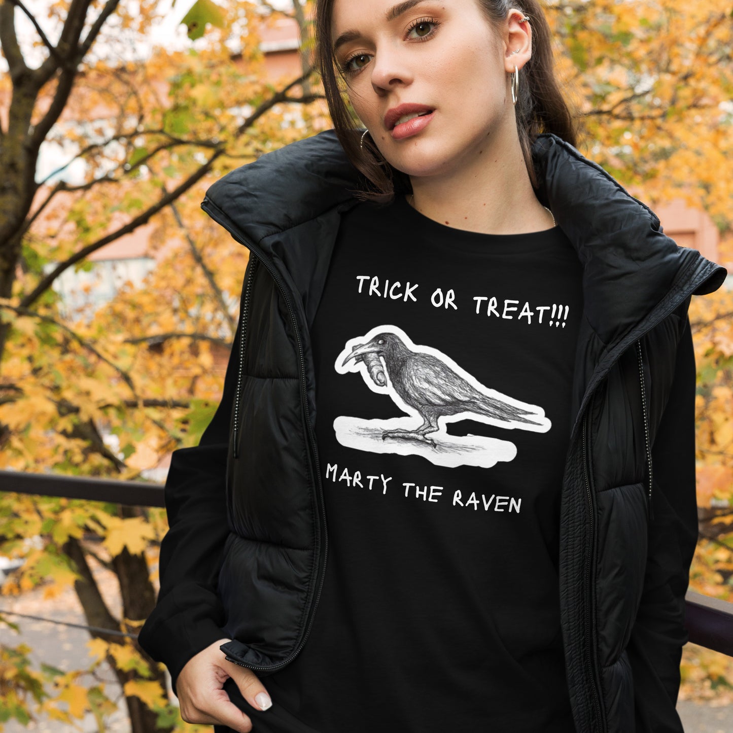 "Marty the Raven" - Halloween Trick-Or-Treat Unisex Long Sleeve Regular Fit T-Shirt for Men, Women & Ravens