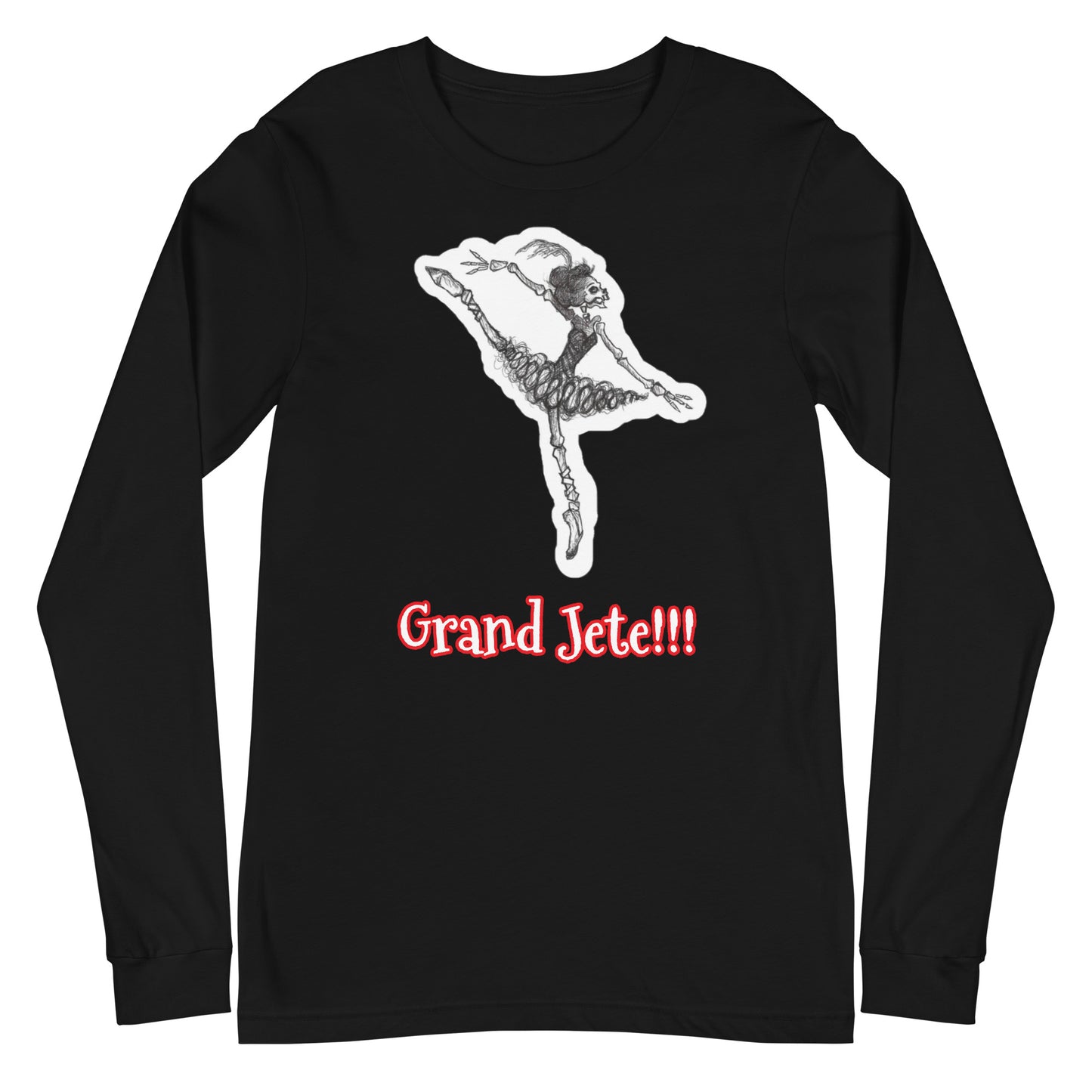 Halloween Skeleton "Grand Jete!!!" Ballet Unisex Crew Neck Long Sleeve T-Shirt for Men & Women
