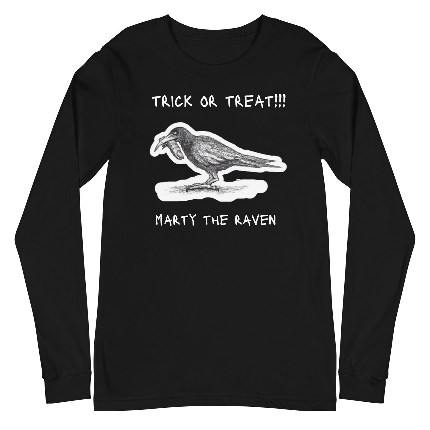 "Marty the Raven" - Halloween Trick-Or-Treat Unisex Long Sleeve Regular Fit T-Shirt for Men, Women & Ravens