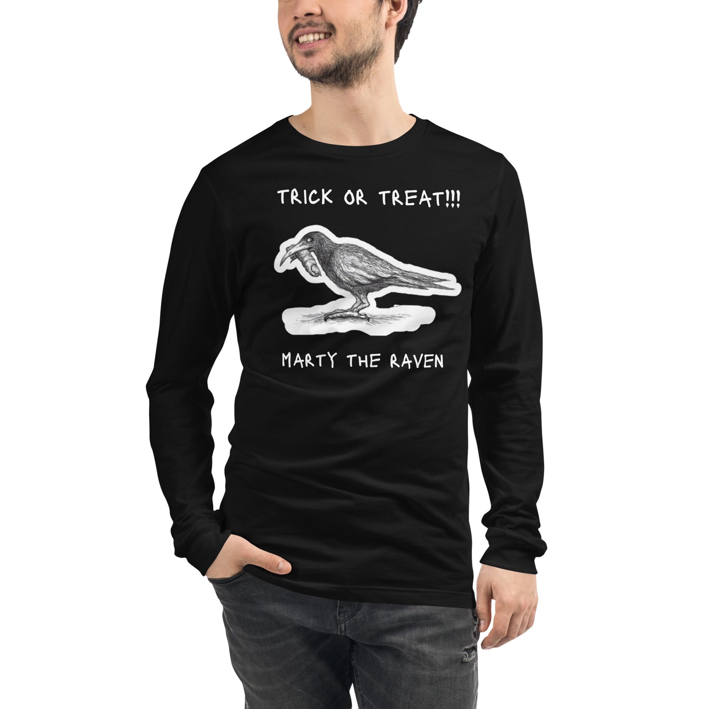 "Marty the Raven" - Halloween Trick-Or-Treat Unisex Long Sleeve Regular Fit T-Shirt for Men, Women & Ravens