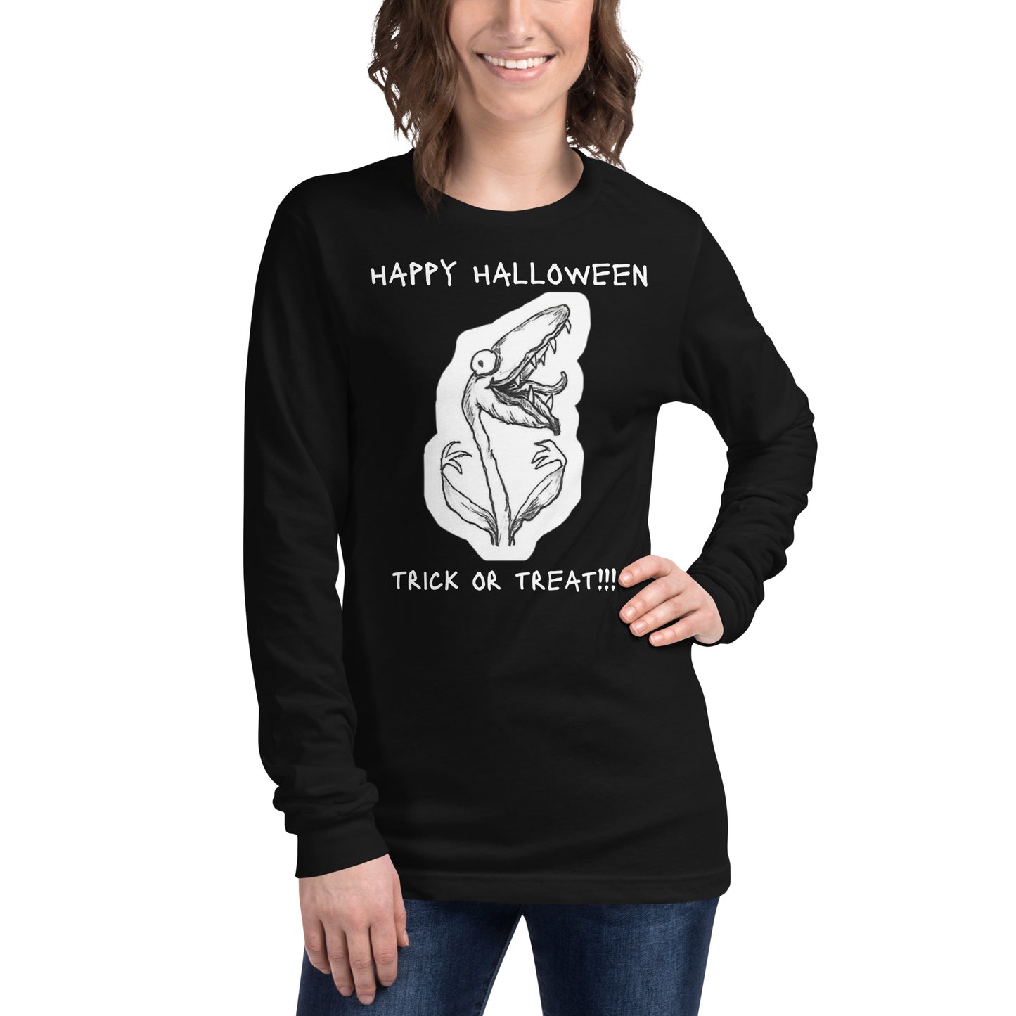 "Seymour the hungry houseplant" - Halloween Unisex Long Sleeve Regular Fit T-Shirt for Men &Women