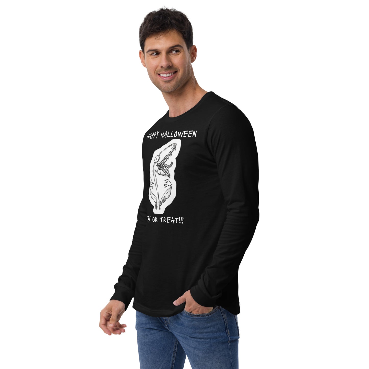"Seymour the hungry houseplant" - Halloween Unisex Long Sleeve Regular Fit T-Shirt for Men &Women