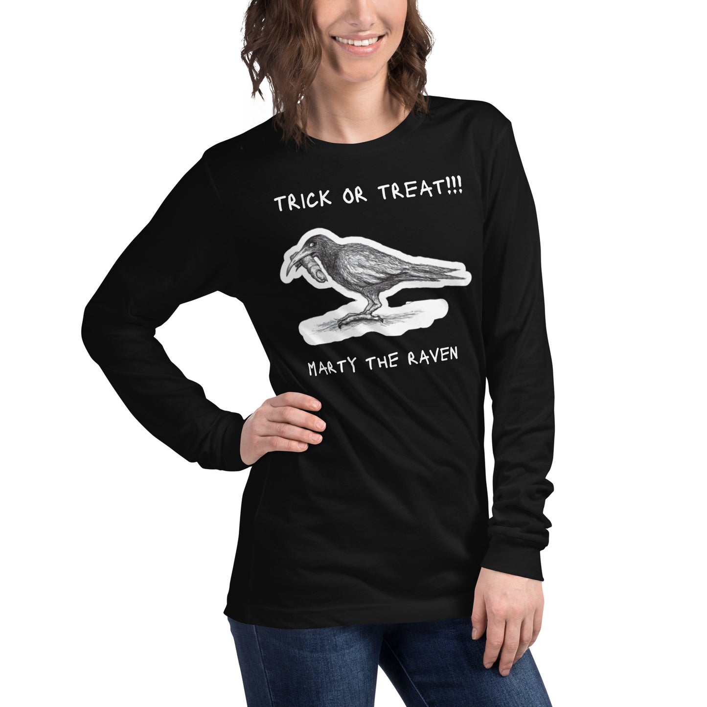 "Marty the Raven" - Halloween Trick-Or-Treat Unisex Long Sleeve Regular Fit T-Shirt for Men, Women & Ravens
